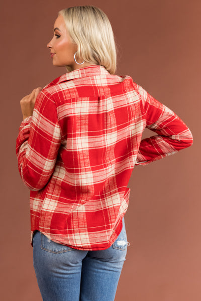 Pomegranate Plaid Faux Fur Lined Shirt Jacket