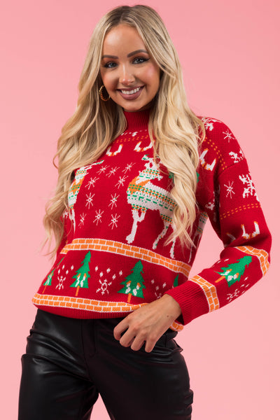 Pomegranate Reindeer Christmas Graphic Sweater