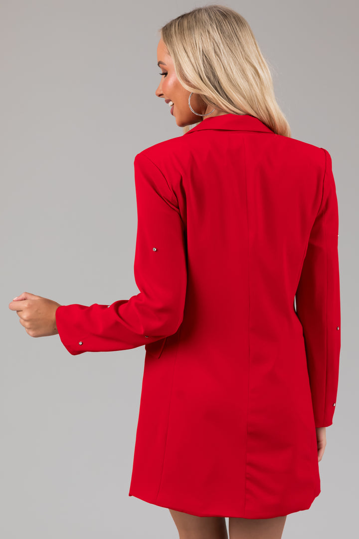 Pomegranate Rhinestone Accent Short Blazer Dress