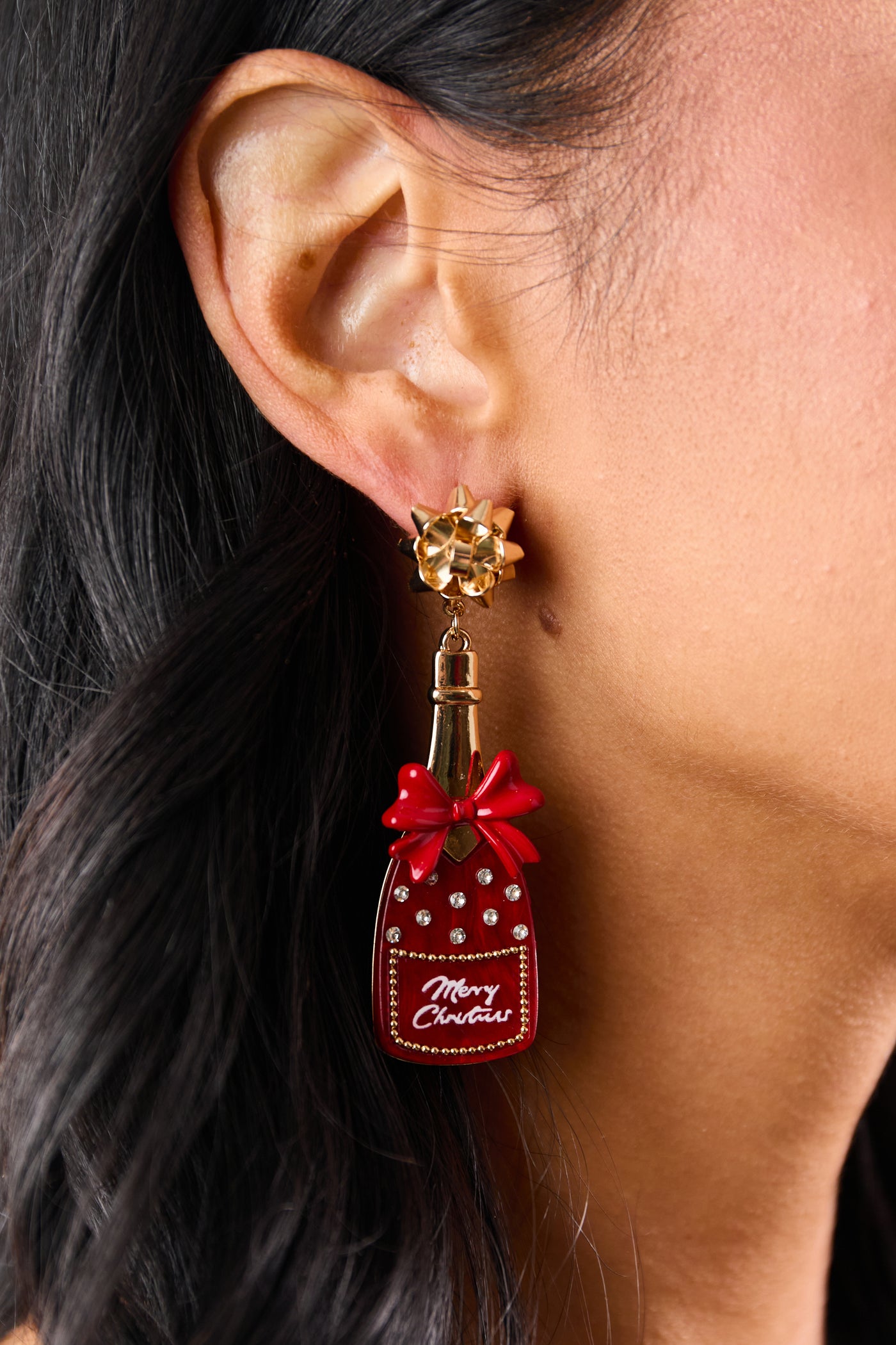 Pomegranate Champagne Bottle Dangle Earrings