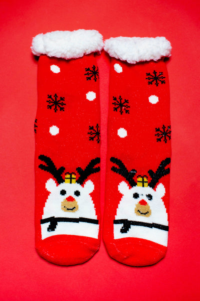 Pomegranate Polar Bear Thick Sherpa Socks