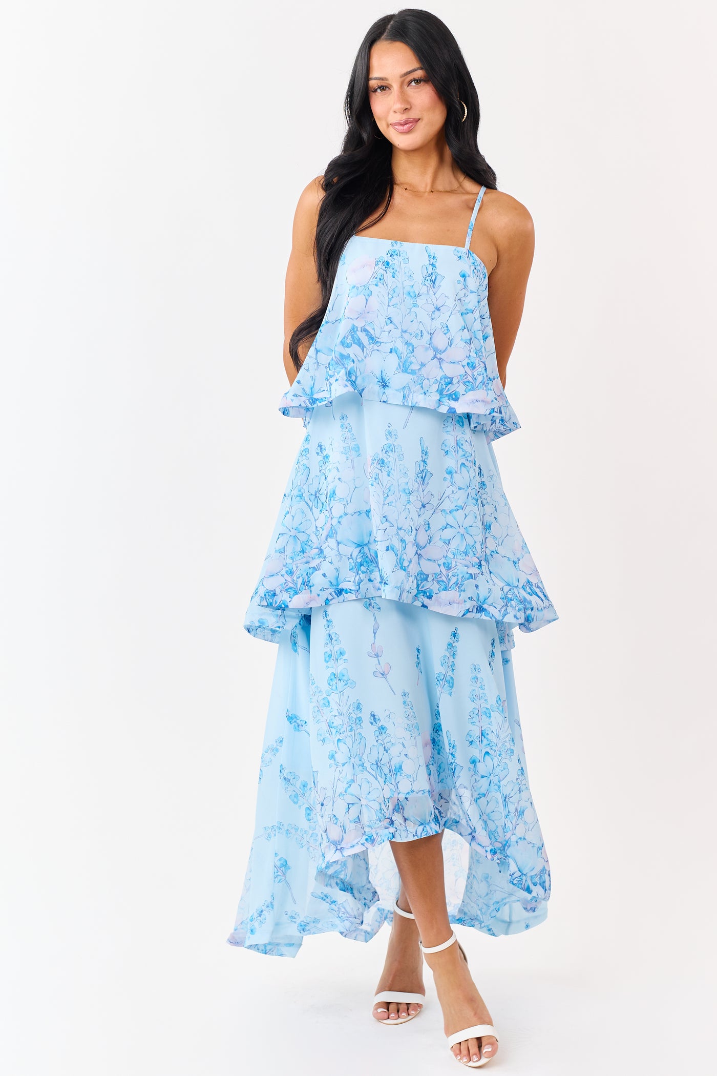 Powder Blue Chiffon Floral Print Tiered Maxi Dress | Lime Lush Boutique Powder Blue Chiffon Floral Print Tiered Maxi Dress | Lime Lush Boutique