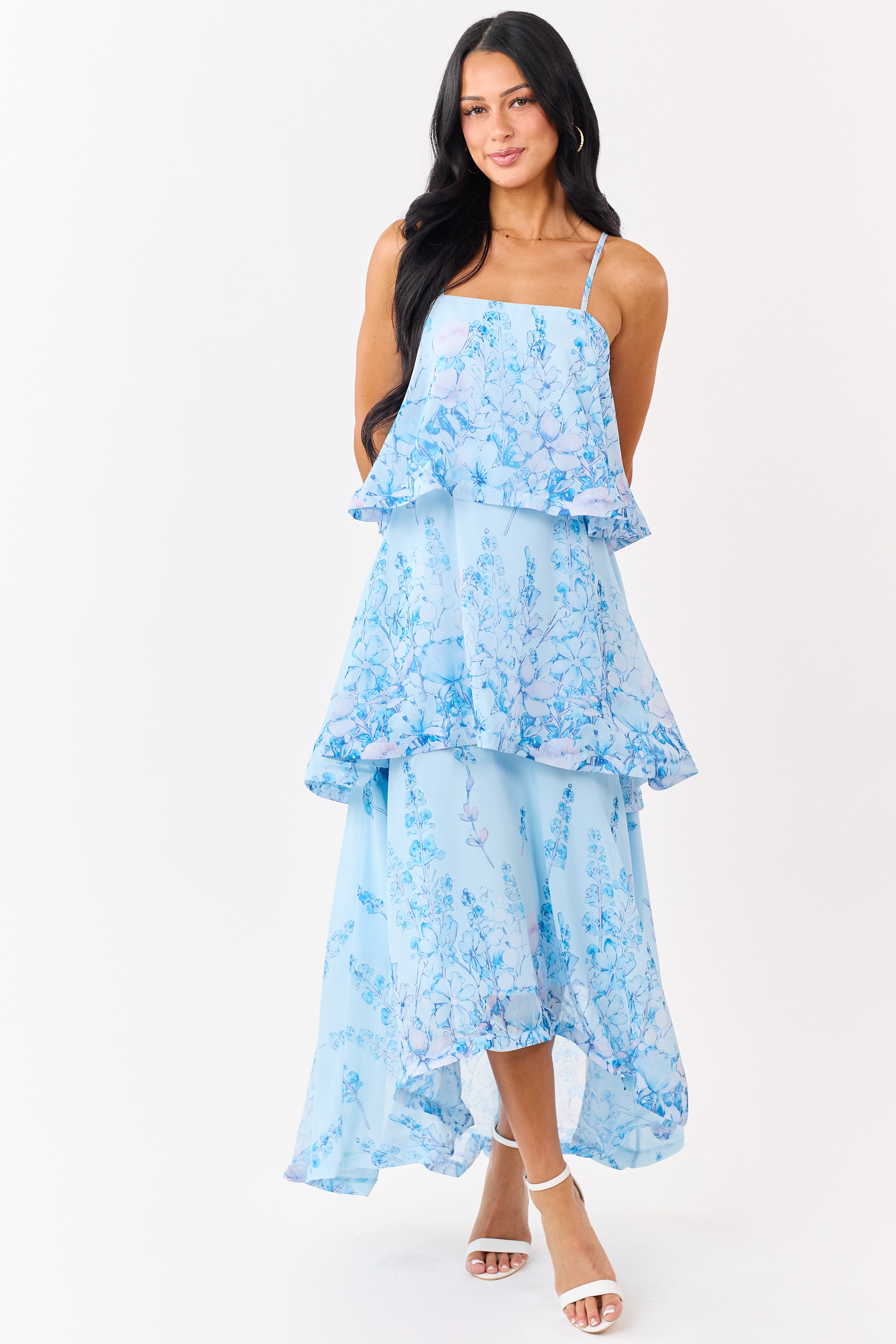 Powder Blue Chiffon Floral Print Tiered Maxi Dress | Lime Lush Boutique Powder Blue Chiffon Floral Print Tiered Maxi Dress | Lime Lush Boutique