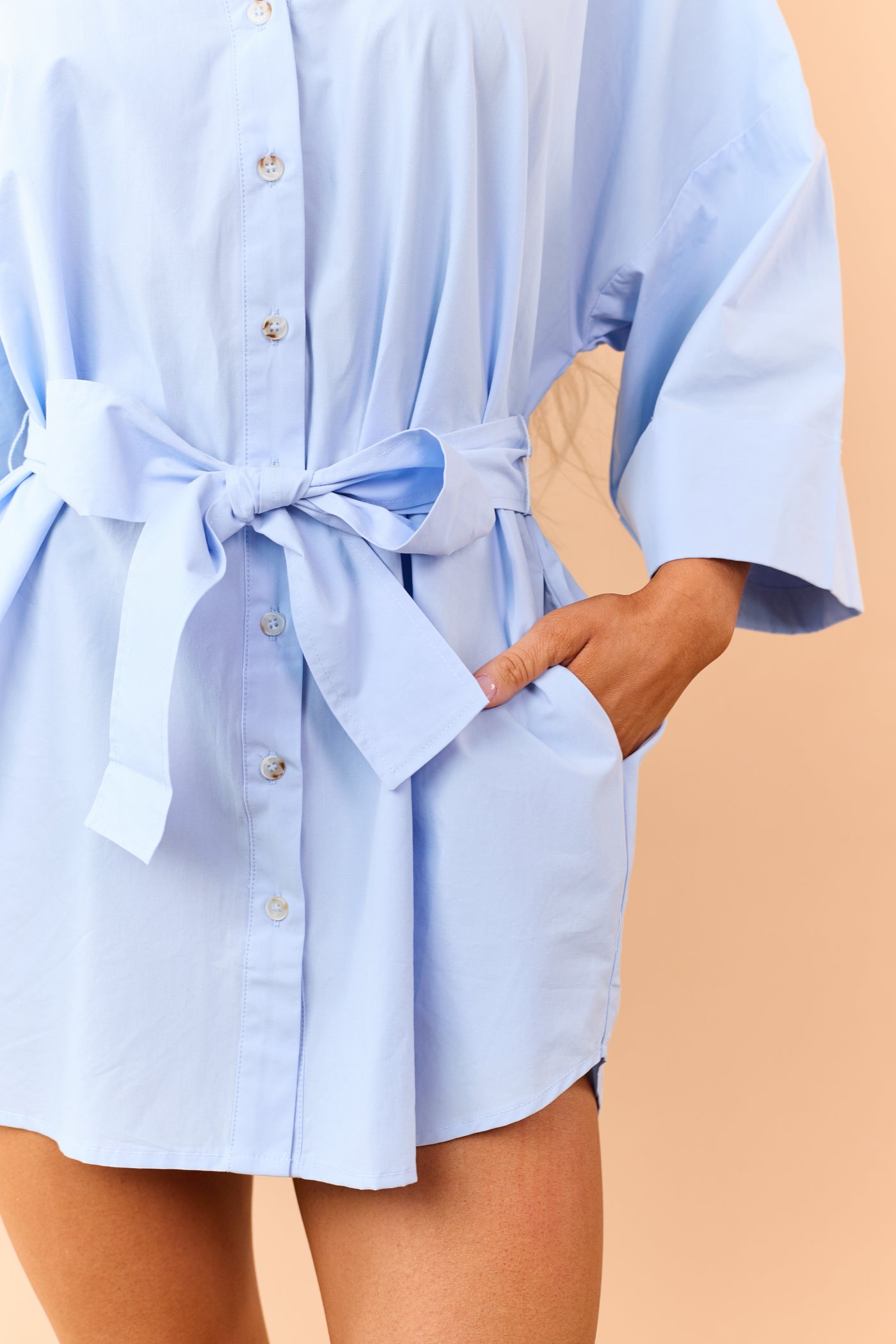 Powder Blue Cotton Button Down Mini Dress