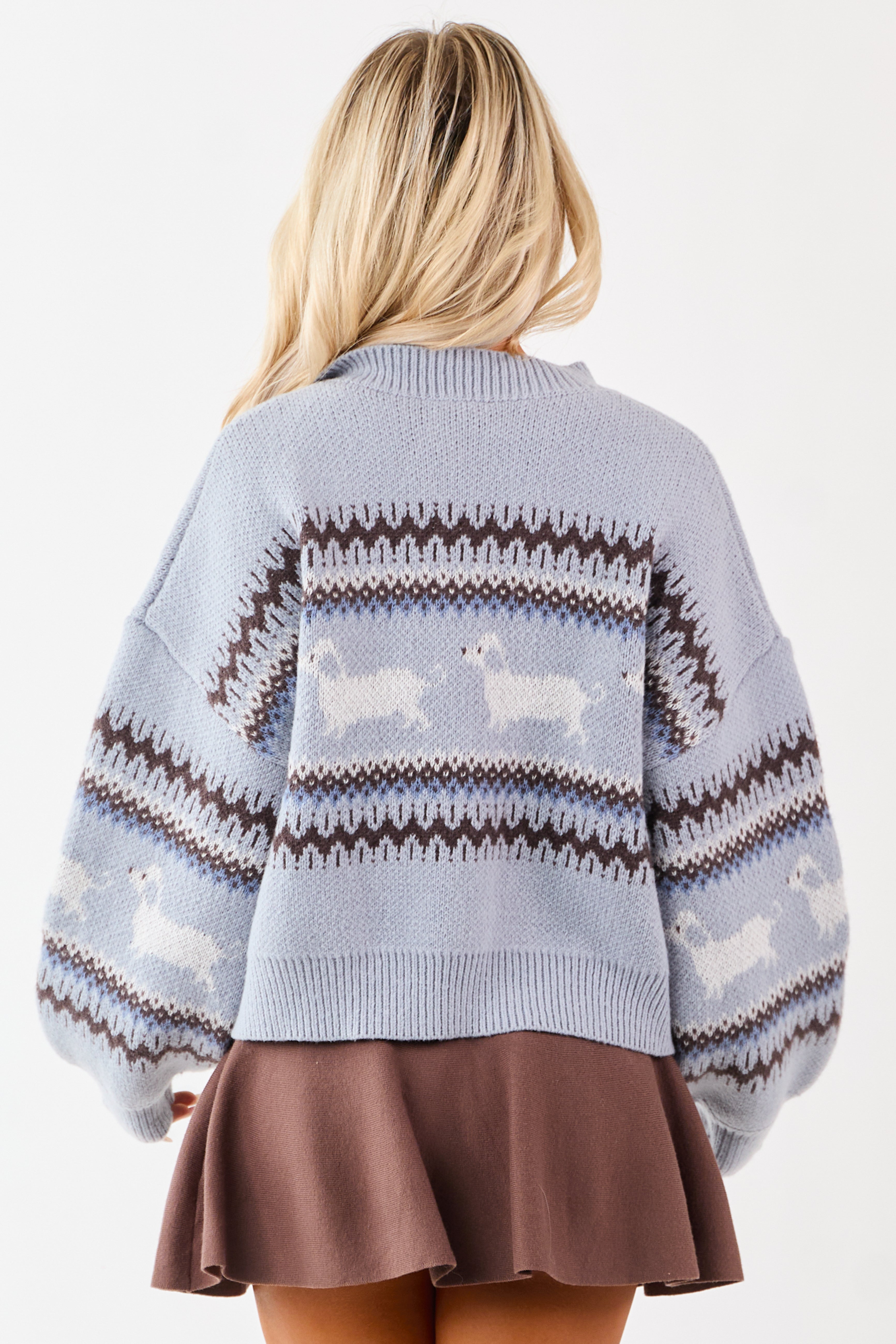 Powder Blue Fair Isle Pattern Button Down Cardigan