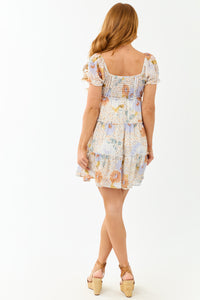 Powder Blue Floral Babydoll Puff Sleeve Mini Dress