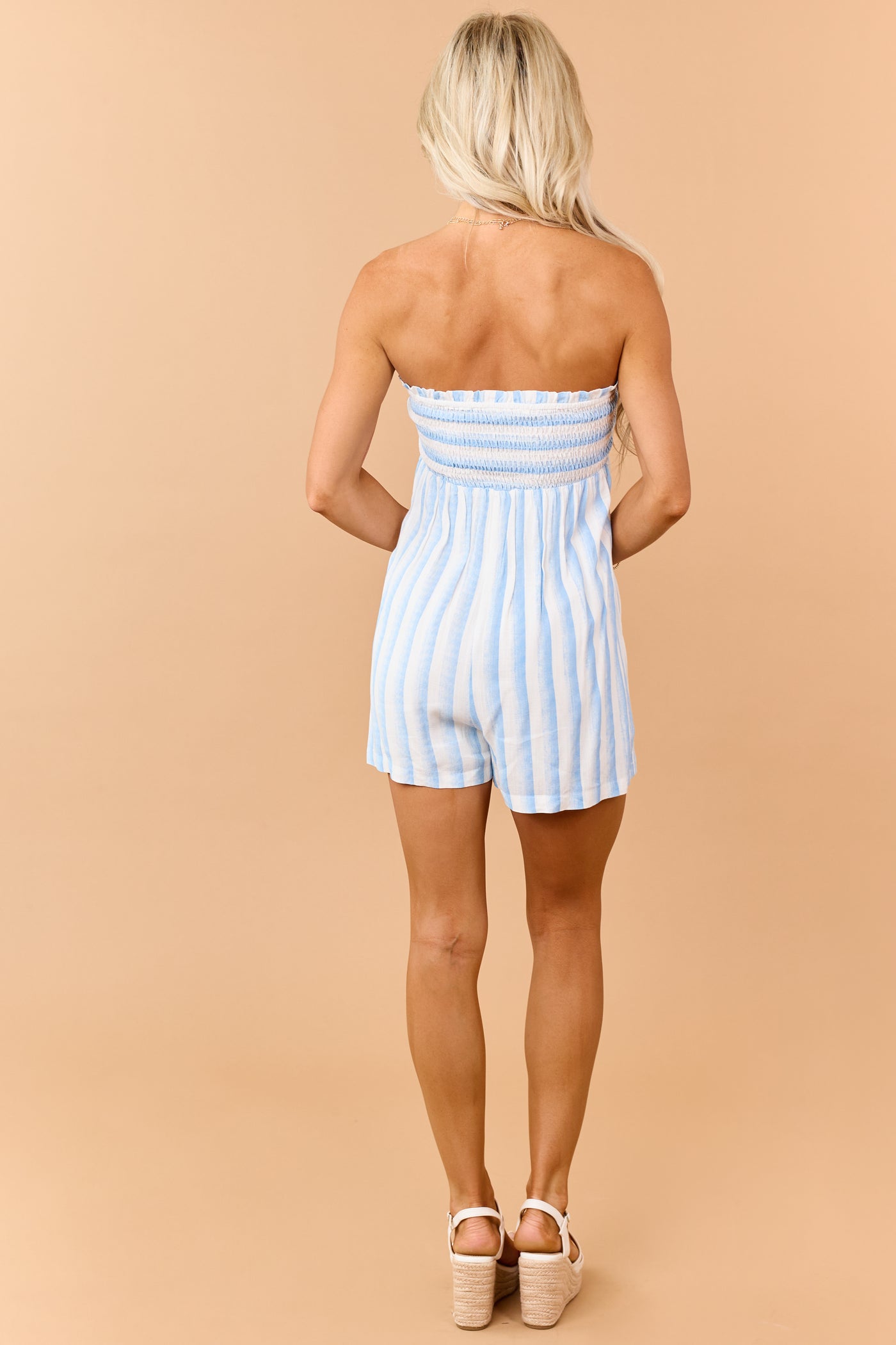 Powder Blue Gradient Striped Strapless Romper
