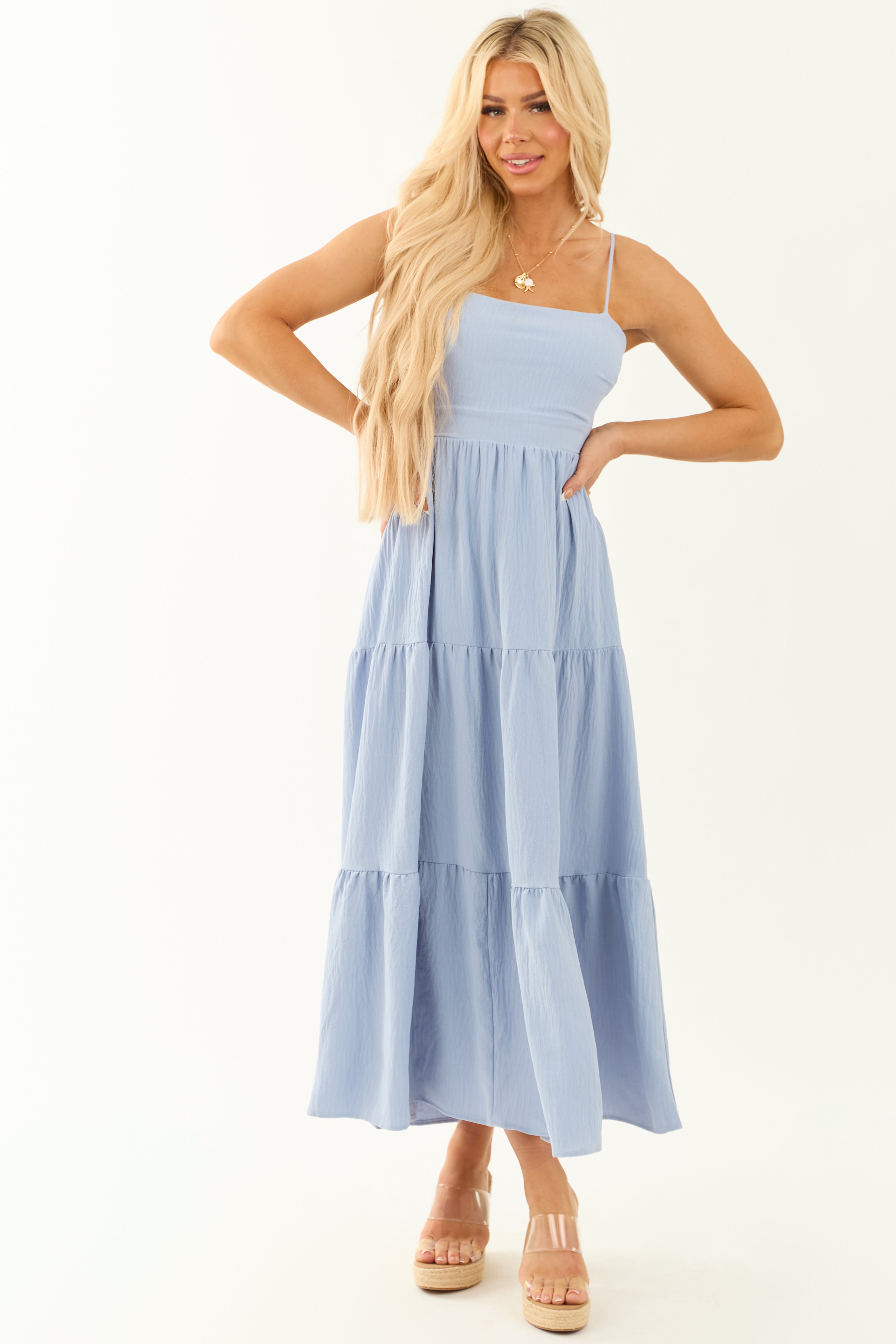 Powder Blue Sleeveless Square Neck Maxi Dress