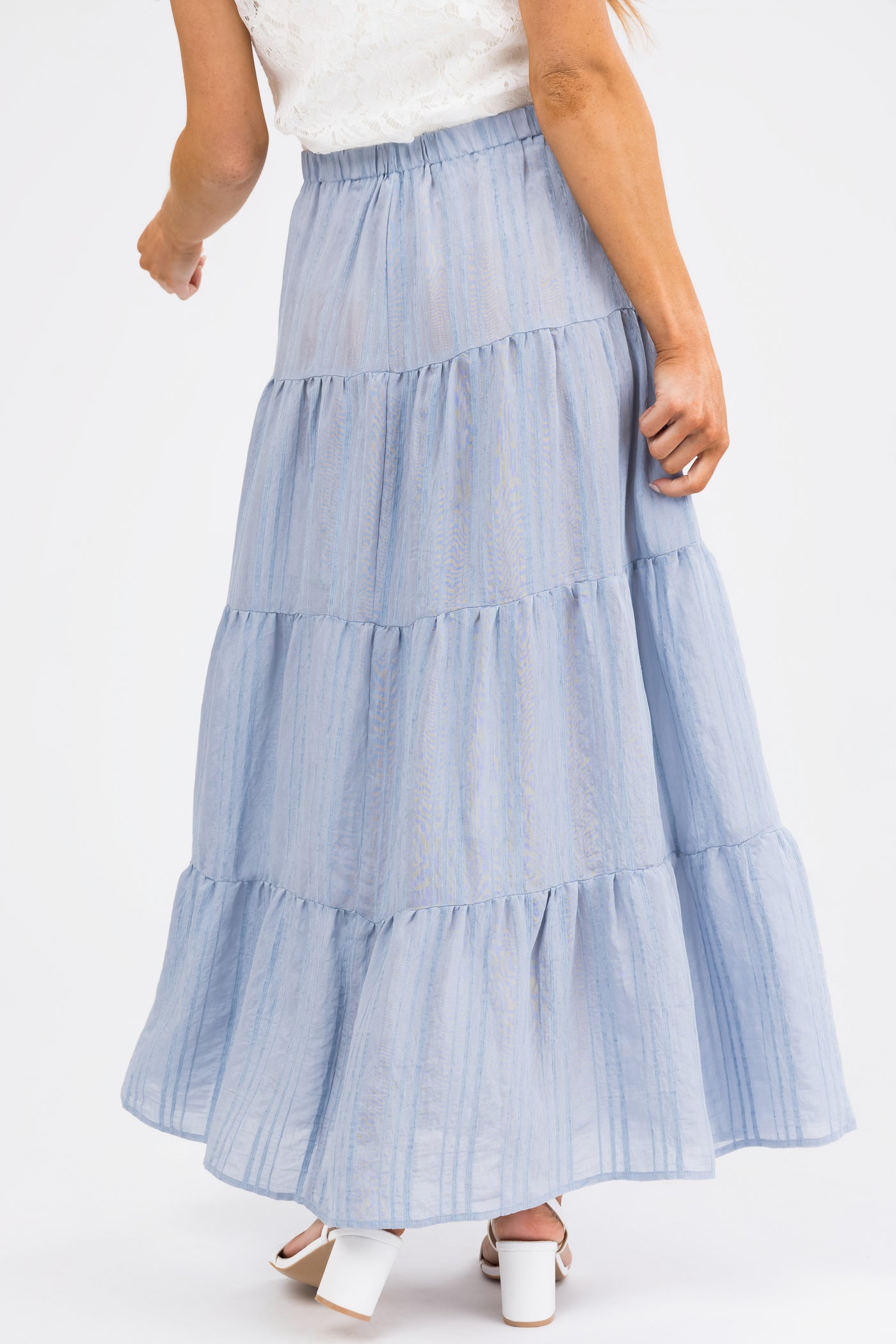 Powder Blue Textured Tiered Maxi Skirt