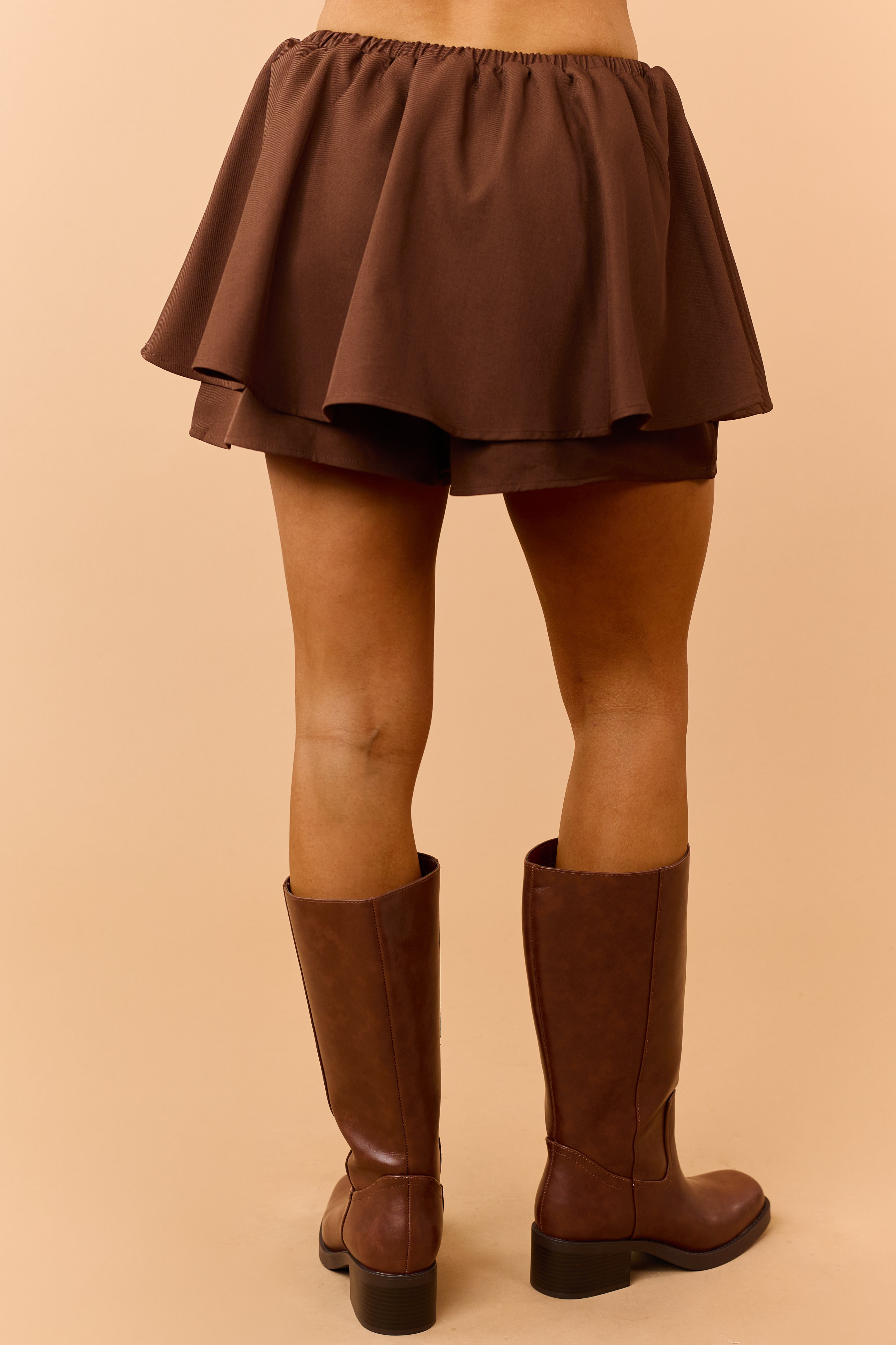 Promesa Cocoa Elastic Waist A-Line Mini Skort