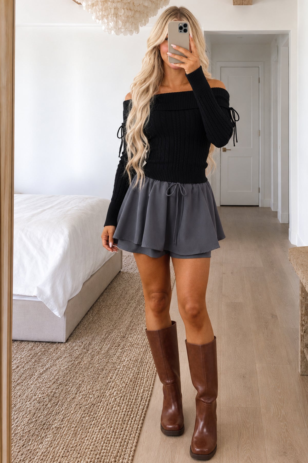 Promesa Charcoal Elastic Waist A-Line Mini Skort