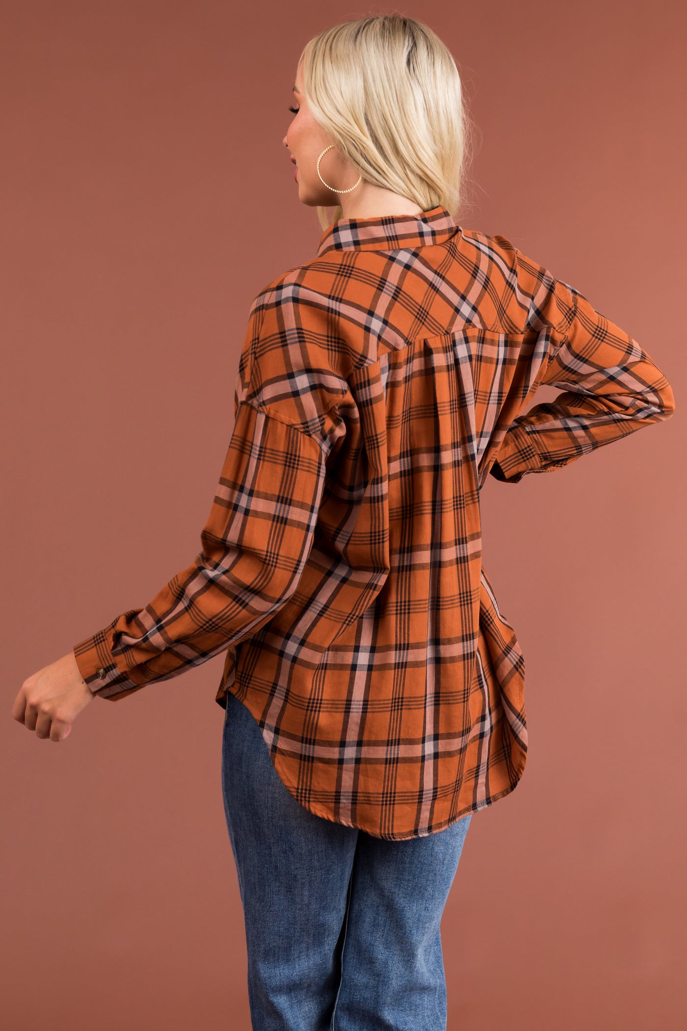 Pumpkin Spice Plaid Button Up Shirt