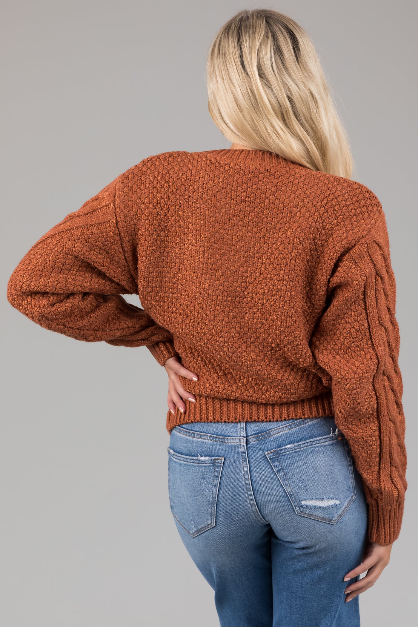 Pumpkin Spice Thick Cable Knit Button Cardigan