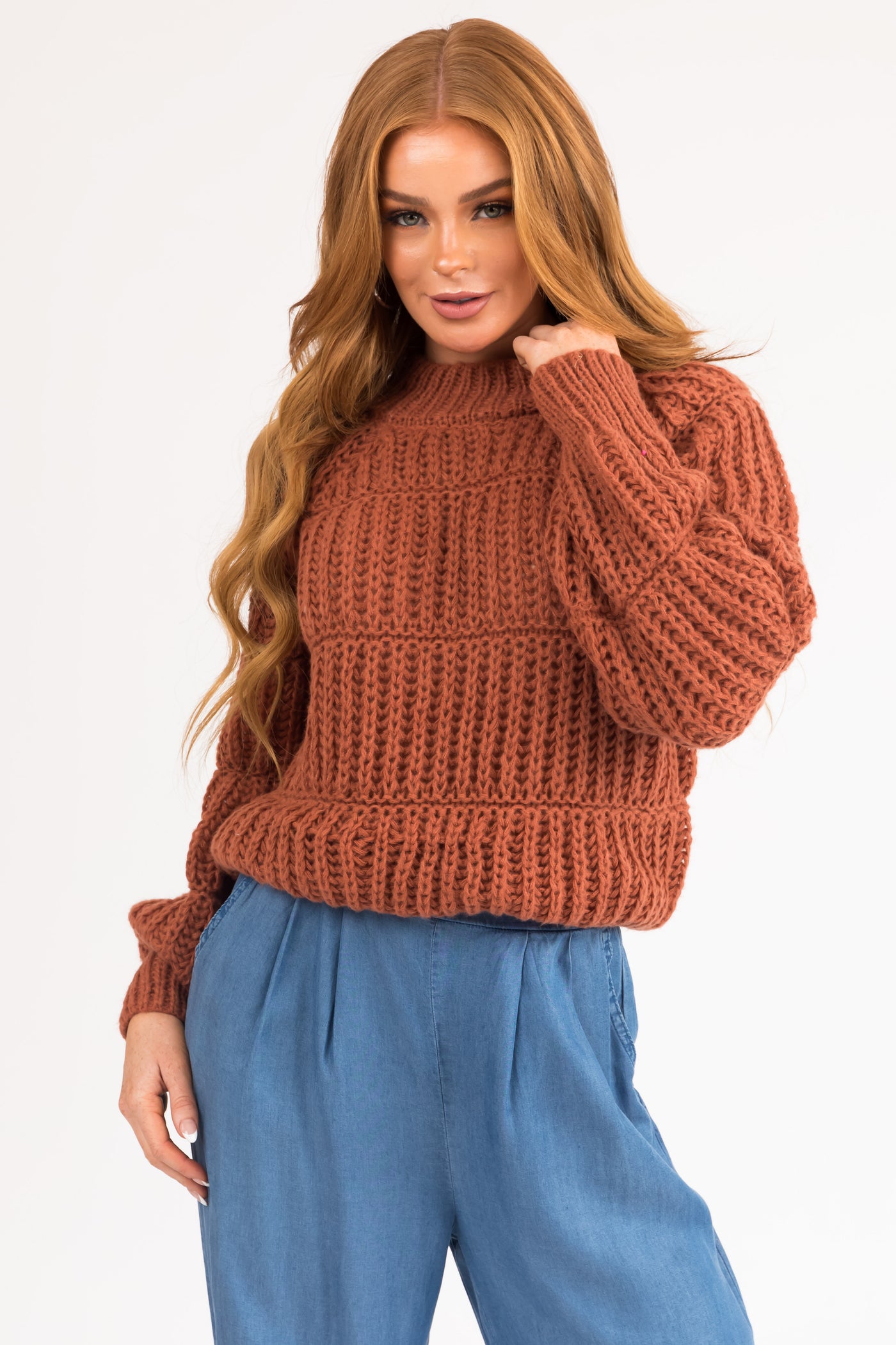 Pumpkin Spice Thick Crochet Knit Tiered Sweater