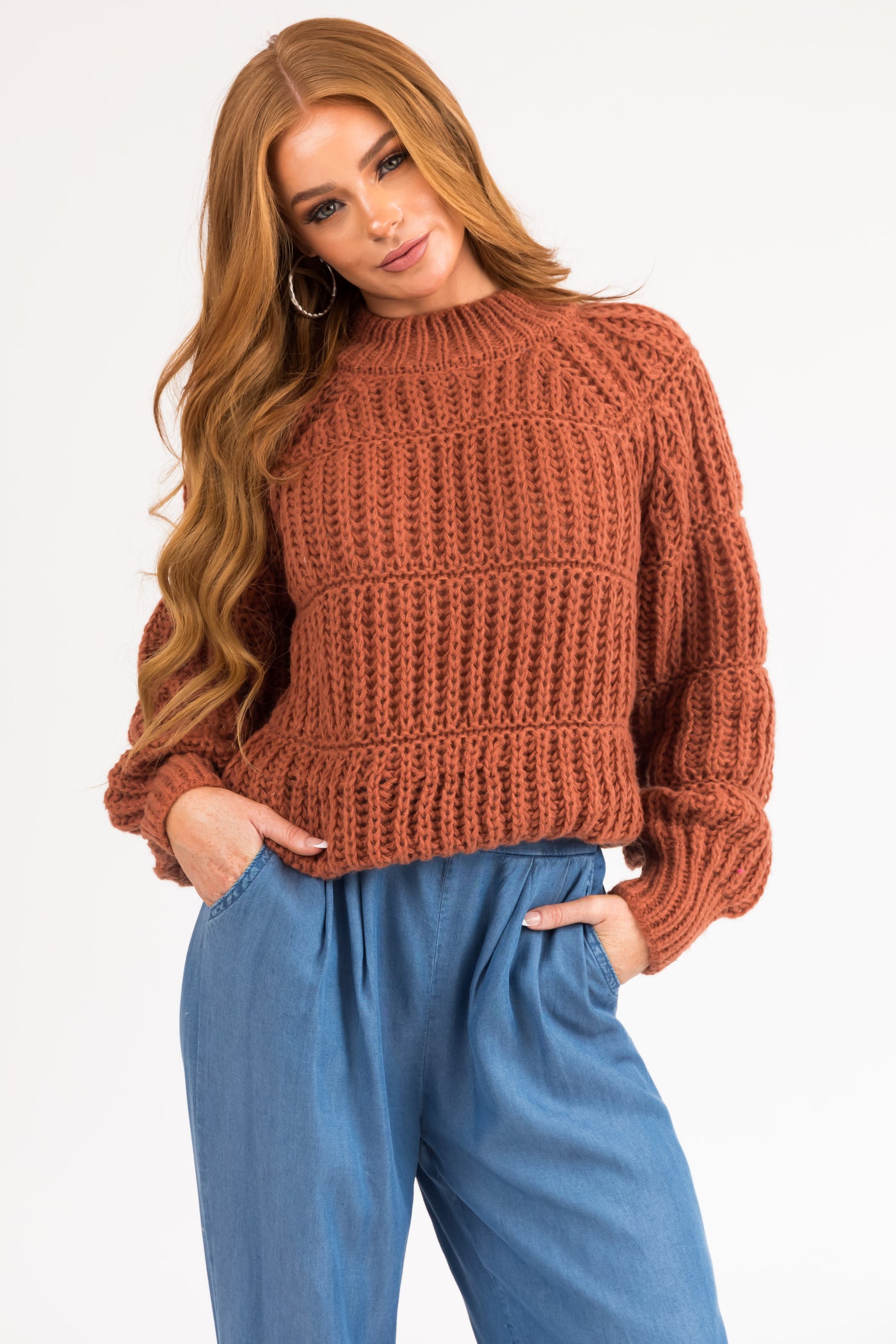 Pumpkin Spice Thick Crochet Knit Tiered Sweater