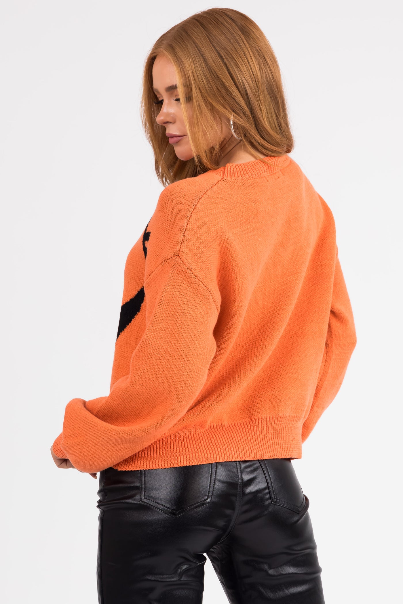 Pumpkin and Black Graphic Long Sleeve Sweater