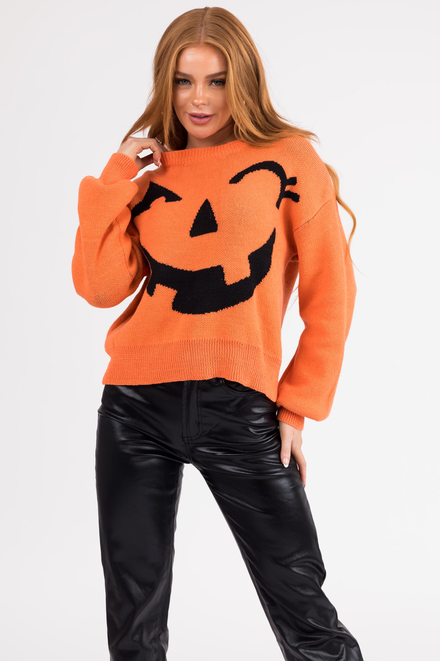 Pumpkin and Black Graphic Long Sleeve Sweater