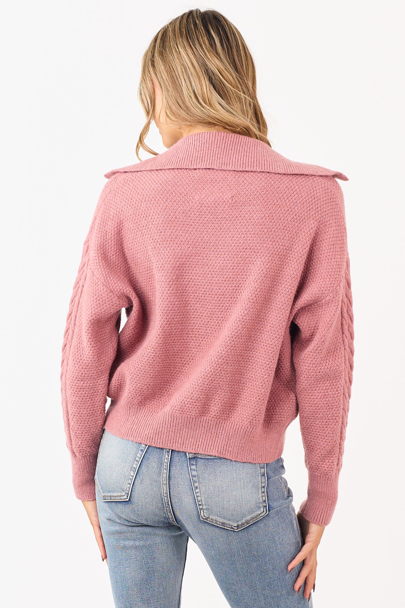 Punch Cable Knit Button Up Collared Cardigan