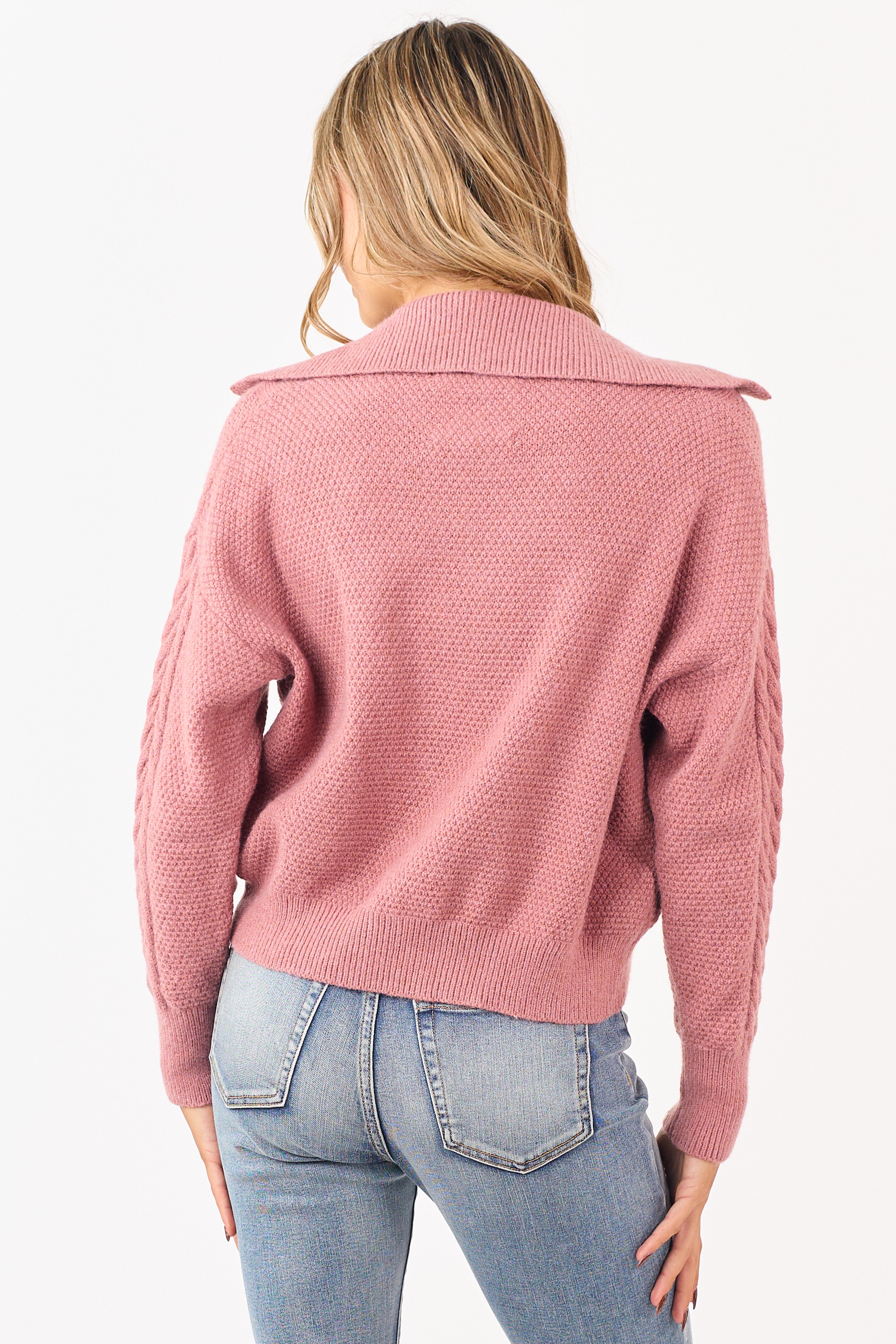 Punch Cable Knit Button Up Collared Cardigan