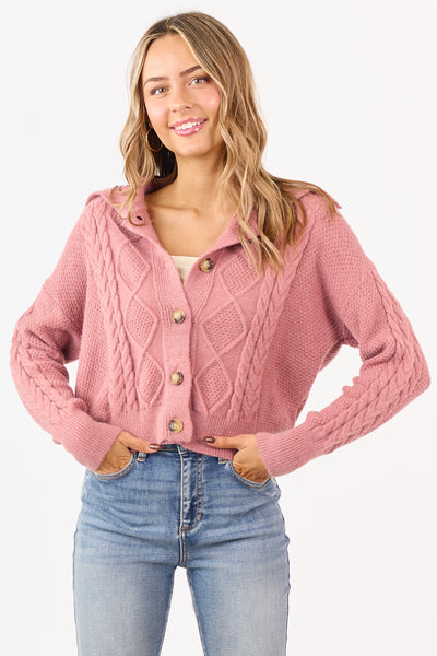 Punch Cable Knit Button Up Collared Cardigan | Lime Lush Boutique