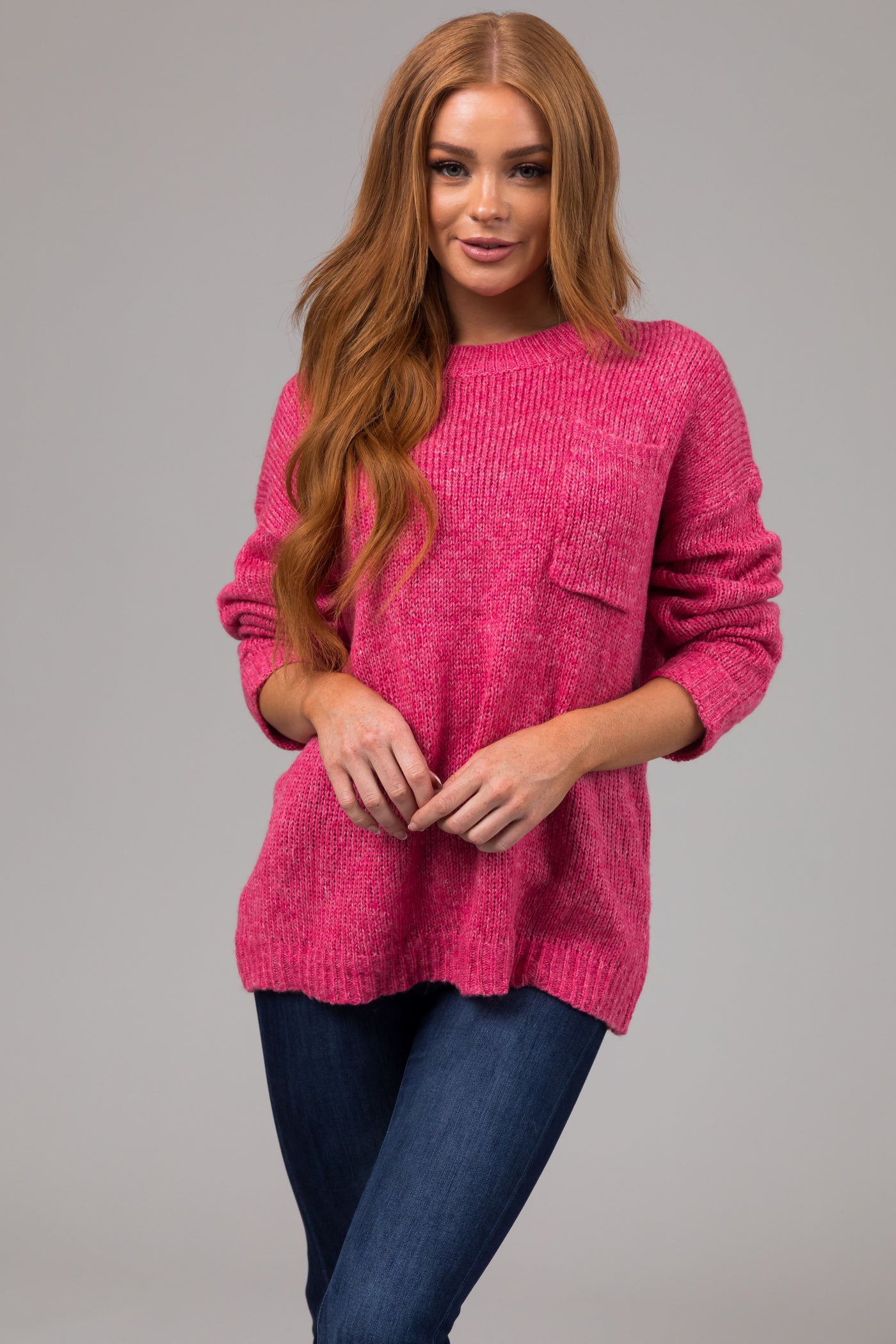 Punch Chest Pocket Cuffed Sleeve Sweater