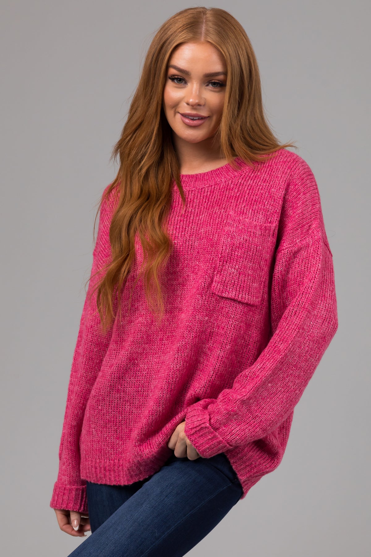 Punch Chest Pocket Cuffed Sleeve Sweater Lime Lush Boutique