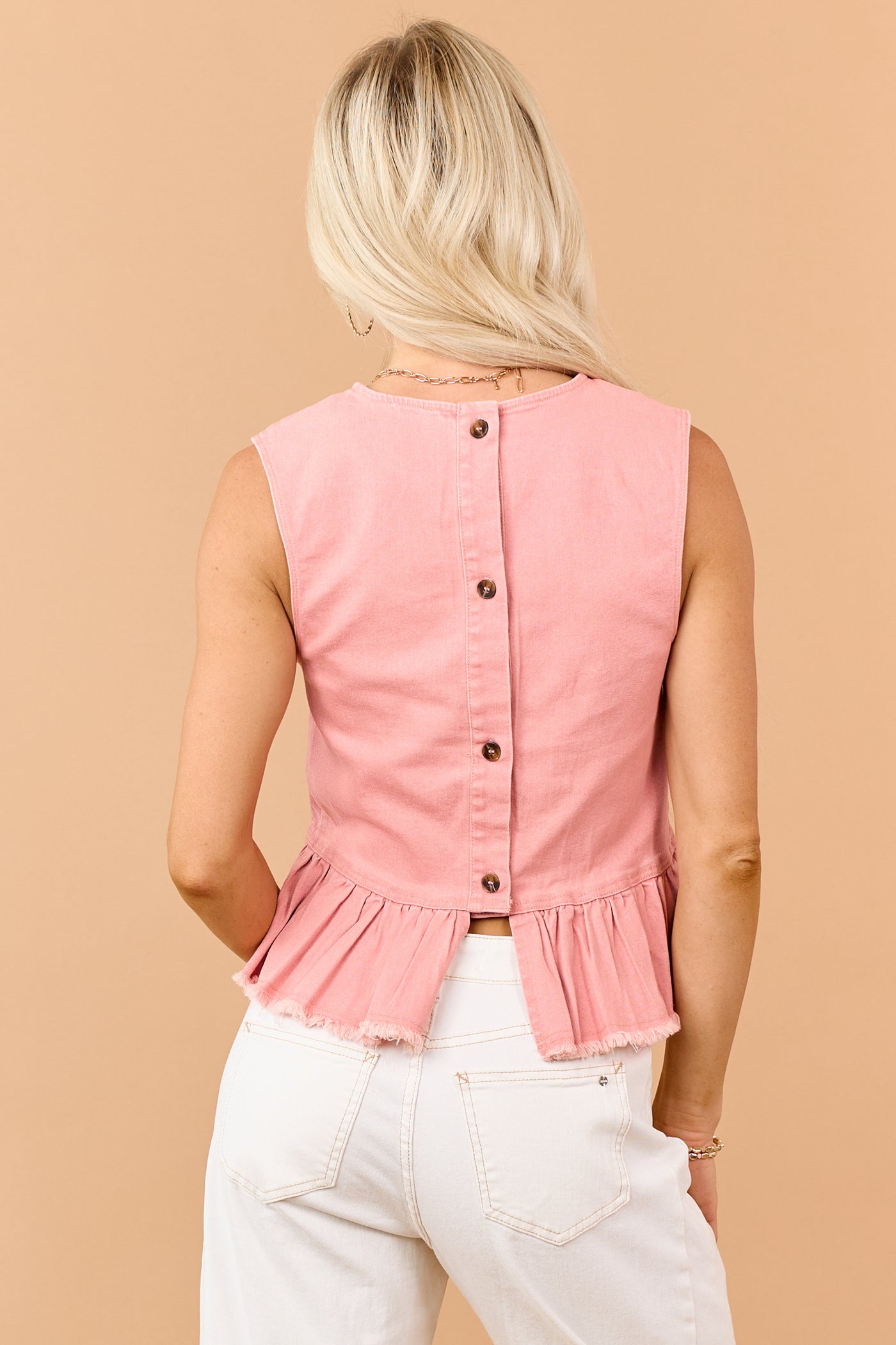 Punch Denim Back Buttoned Peplum Tank Top