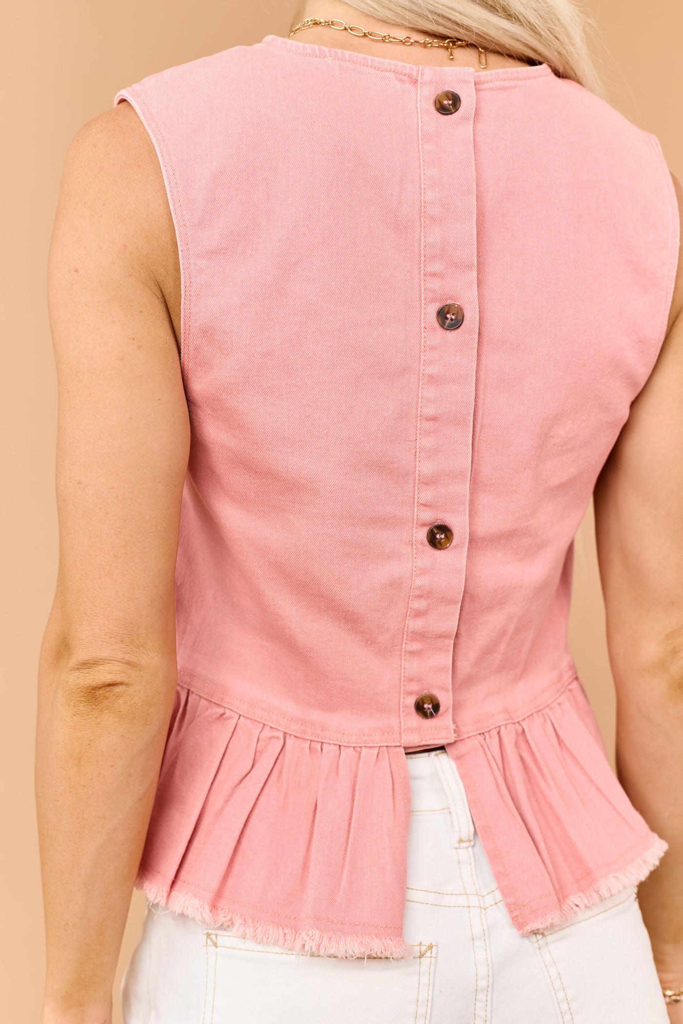 Punch Denim Back Buttoned Peplum Tank Top