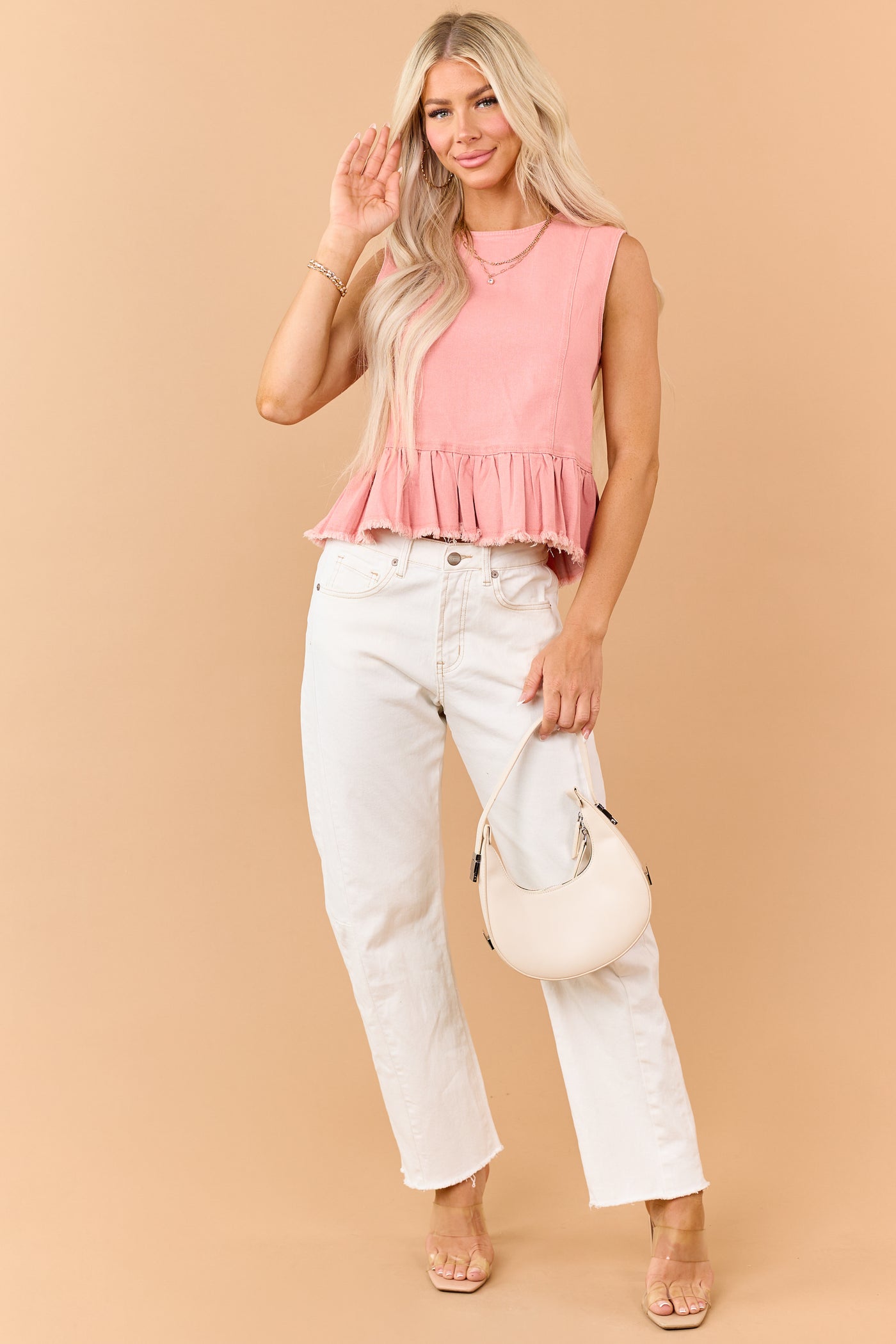 Punch Denim Back Buttoned Peplum Tank Top