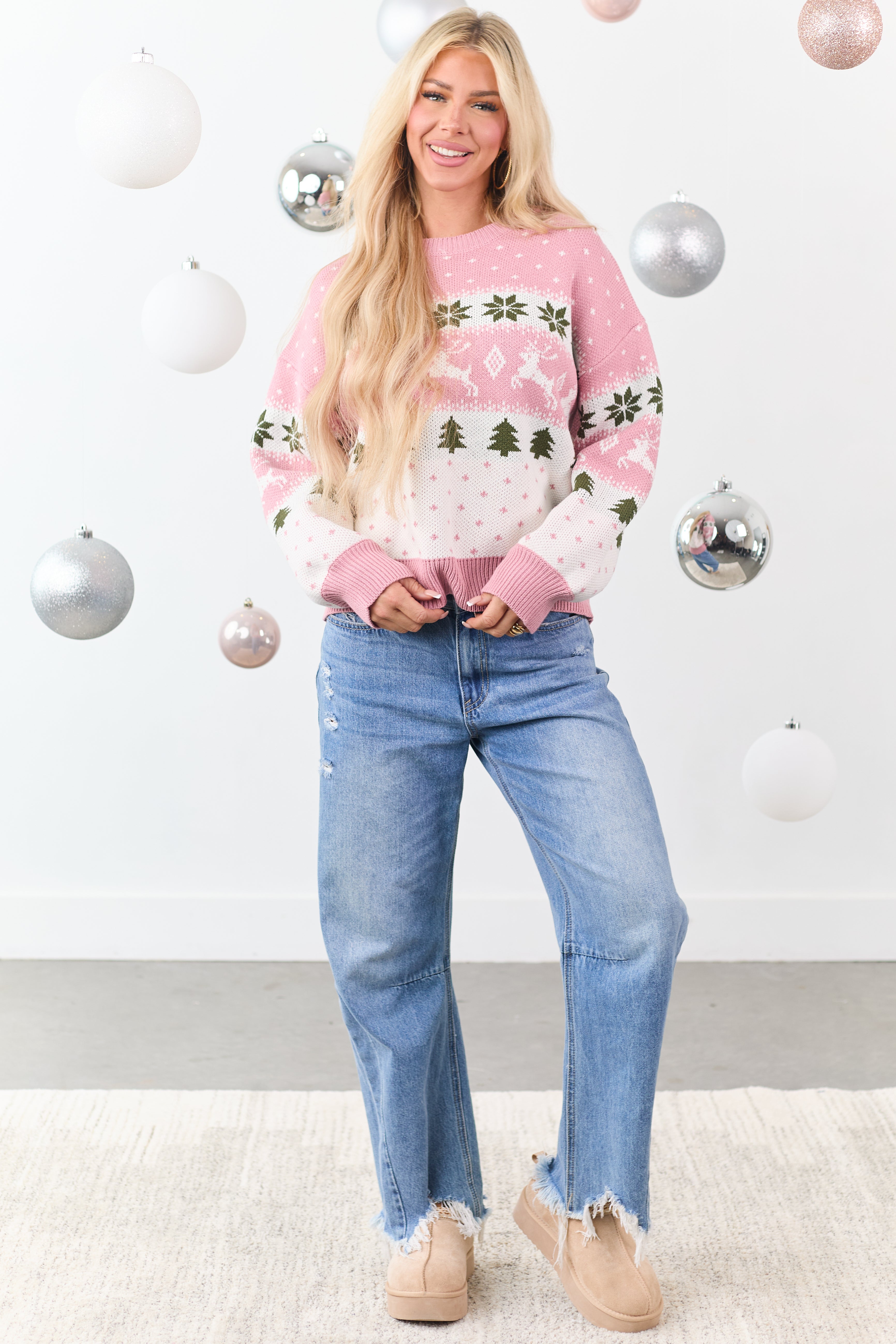 Punch Fair Isle Holiday Pattern Crew Neck Sweater