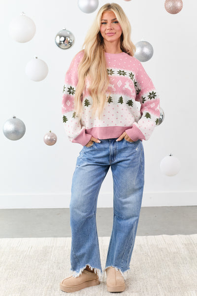 Punch Fair Isle Holiday Pattern Crew Neck Sweater