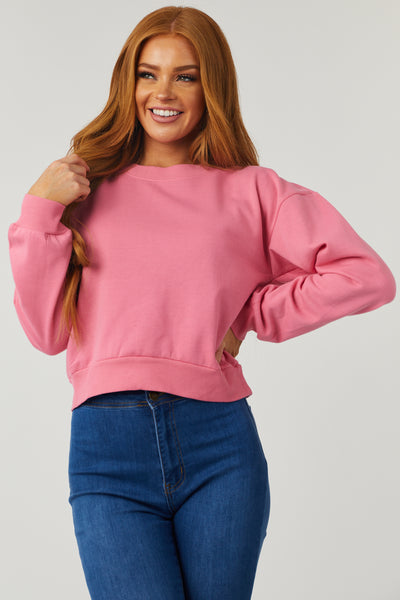Punch Long Sleeve Round Neck Cropped Sweatshirt
