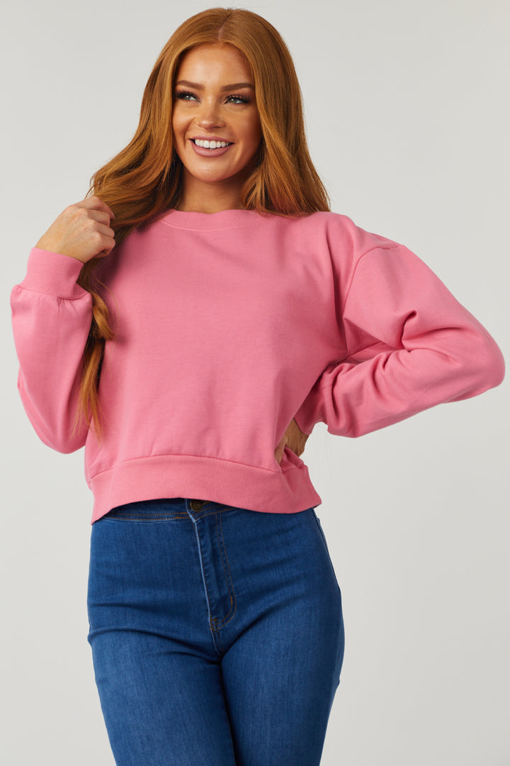 Punch Long Sleeve Round Neck Cropped Sweatshirt