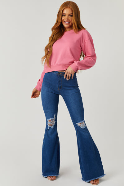 Punch Long Sleeve Round Neck Cropped Sweatshirt