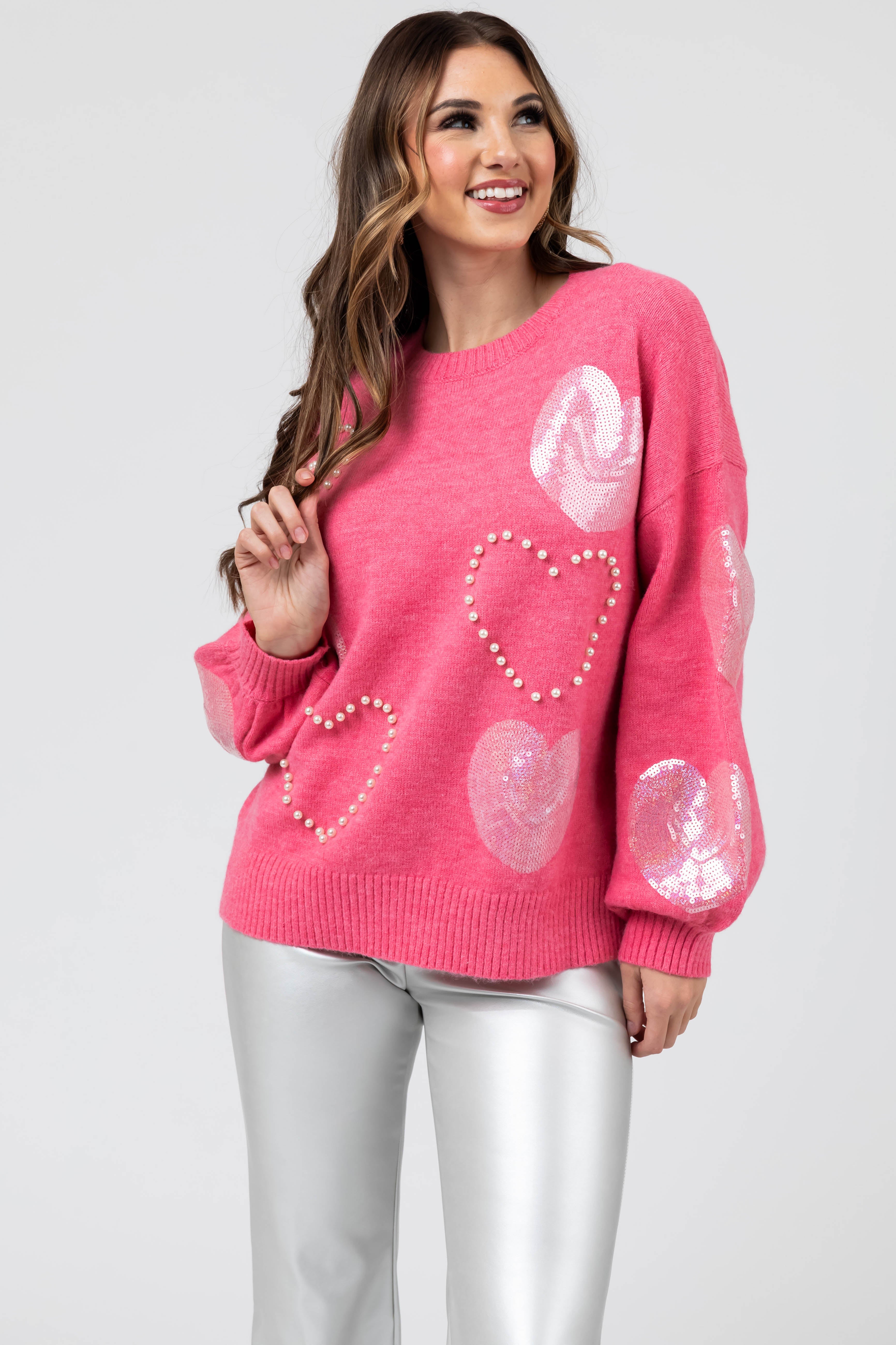 Punch Pearl and Sequin Heart Sweater