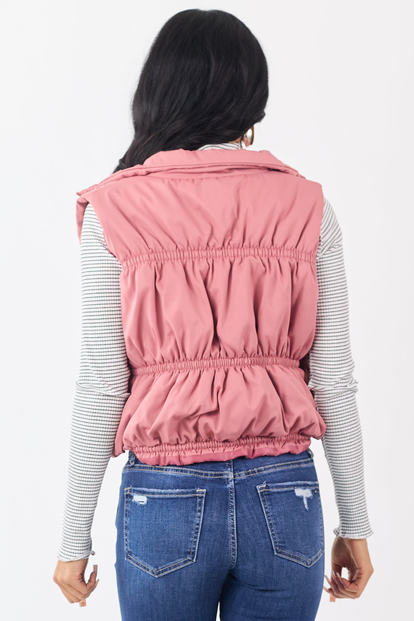 Punch Ruched Zip Up Puffer Vest