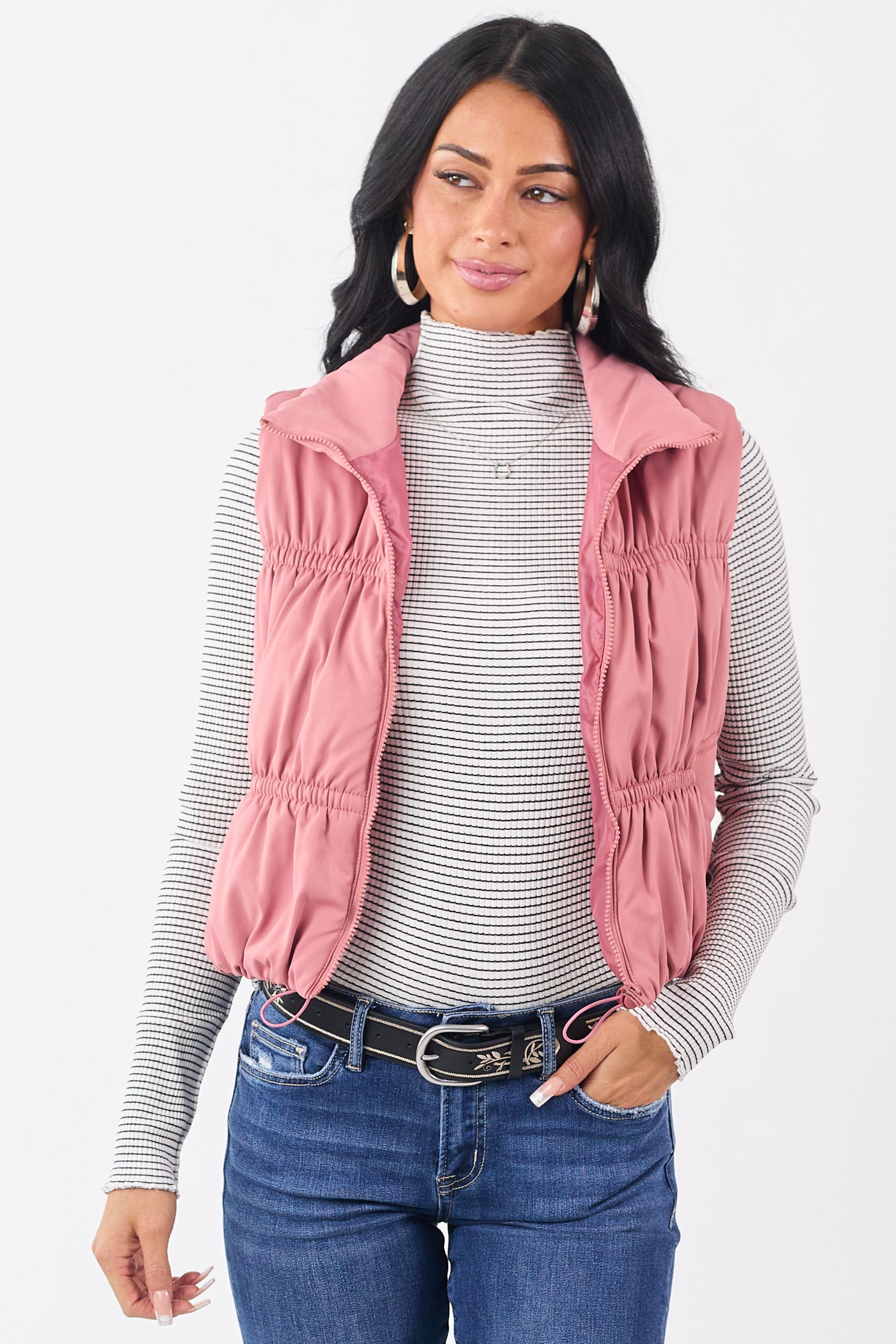 Punch Ruched Zip Up Puffer Vest