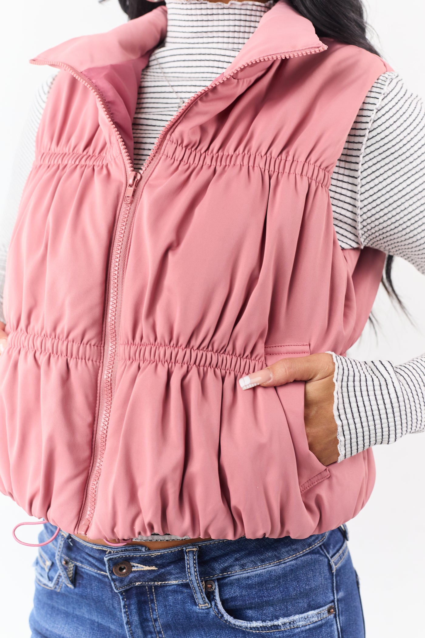 Punch Ruched Zip Up Puffer Vest