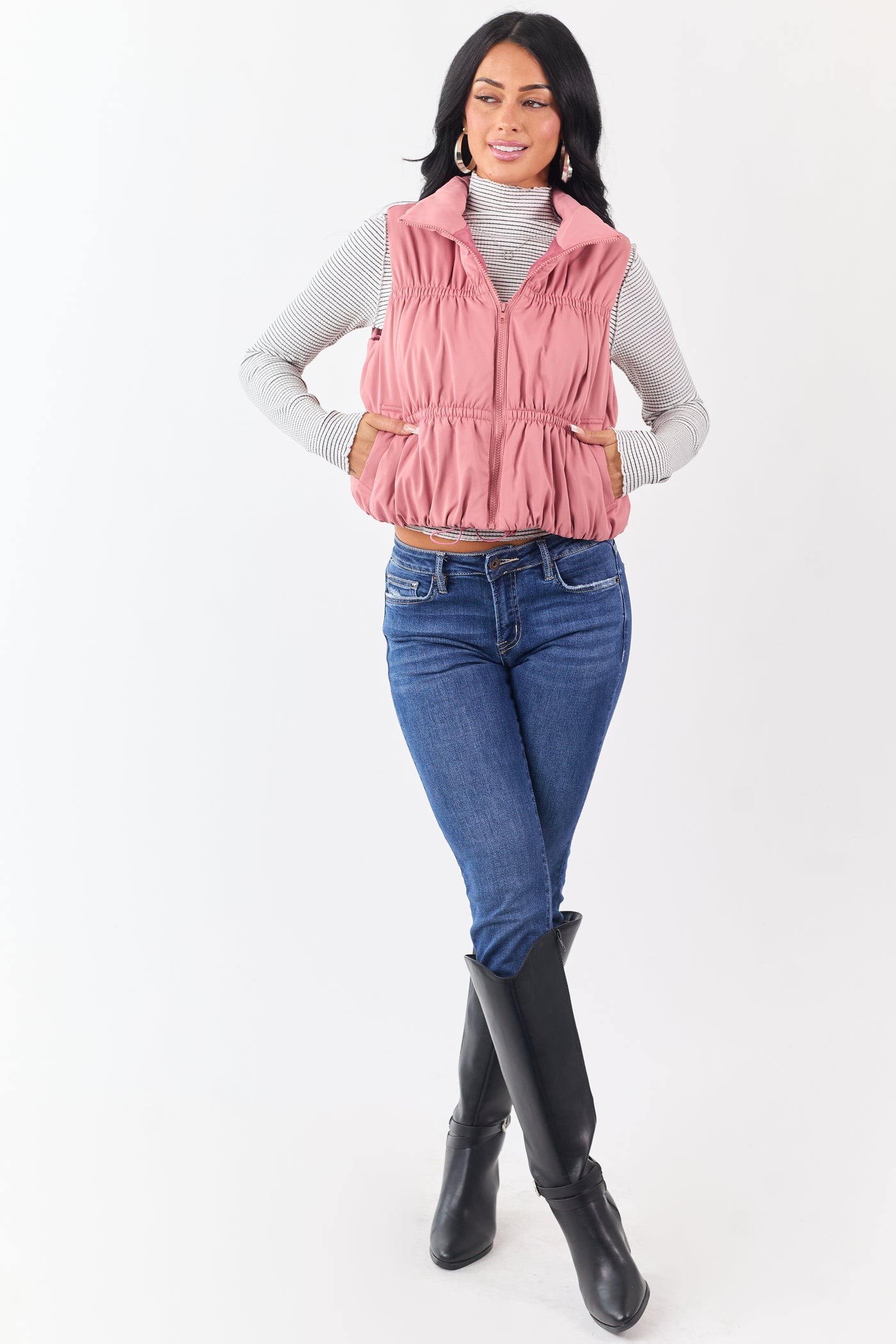 Punch Ruched Zip Up Puffer Vest