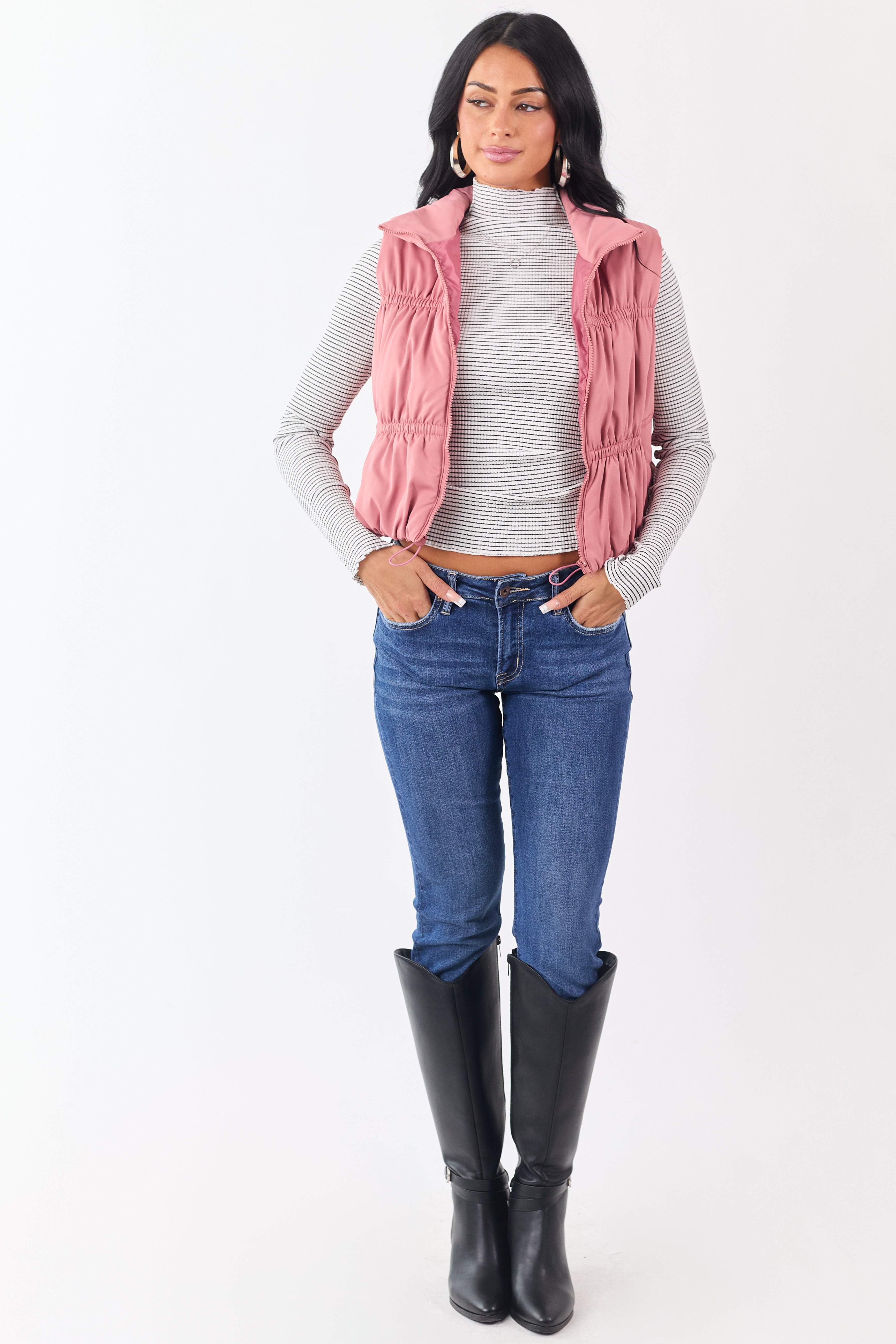 Punch Ruched Zip Up Puffer Vest