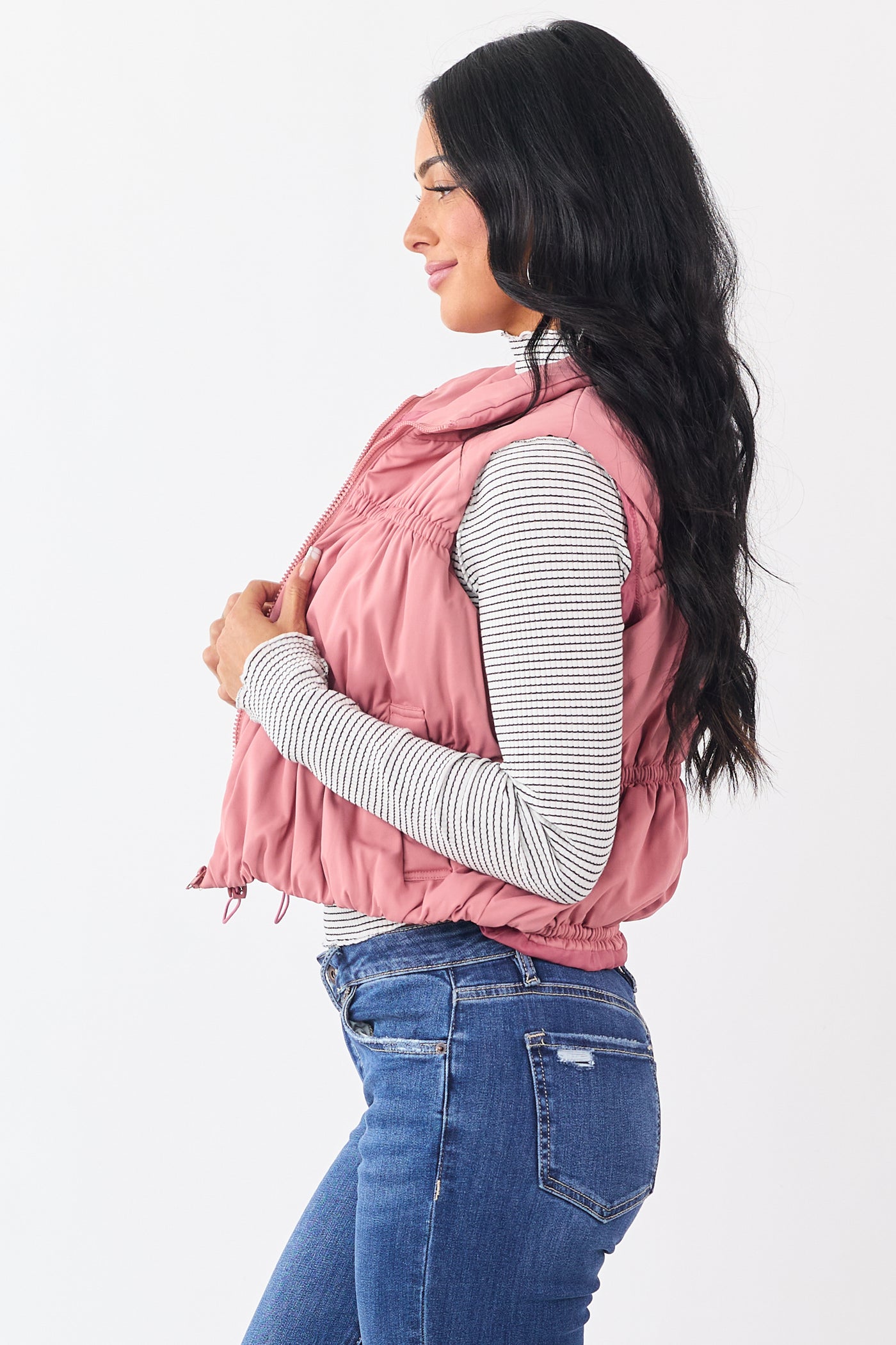 Punch Ruched Zip Up Puffer Vest