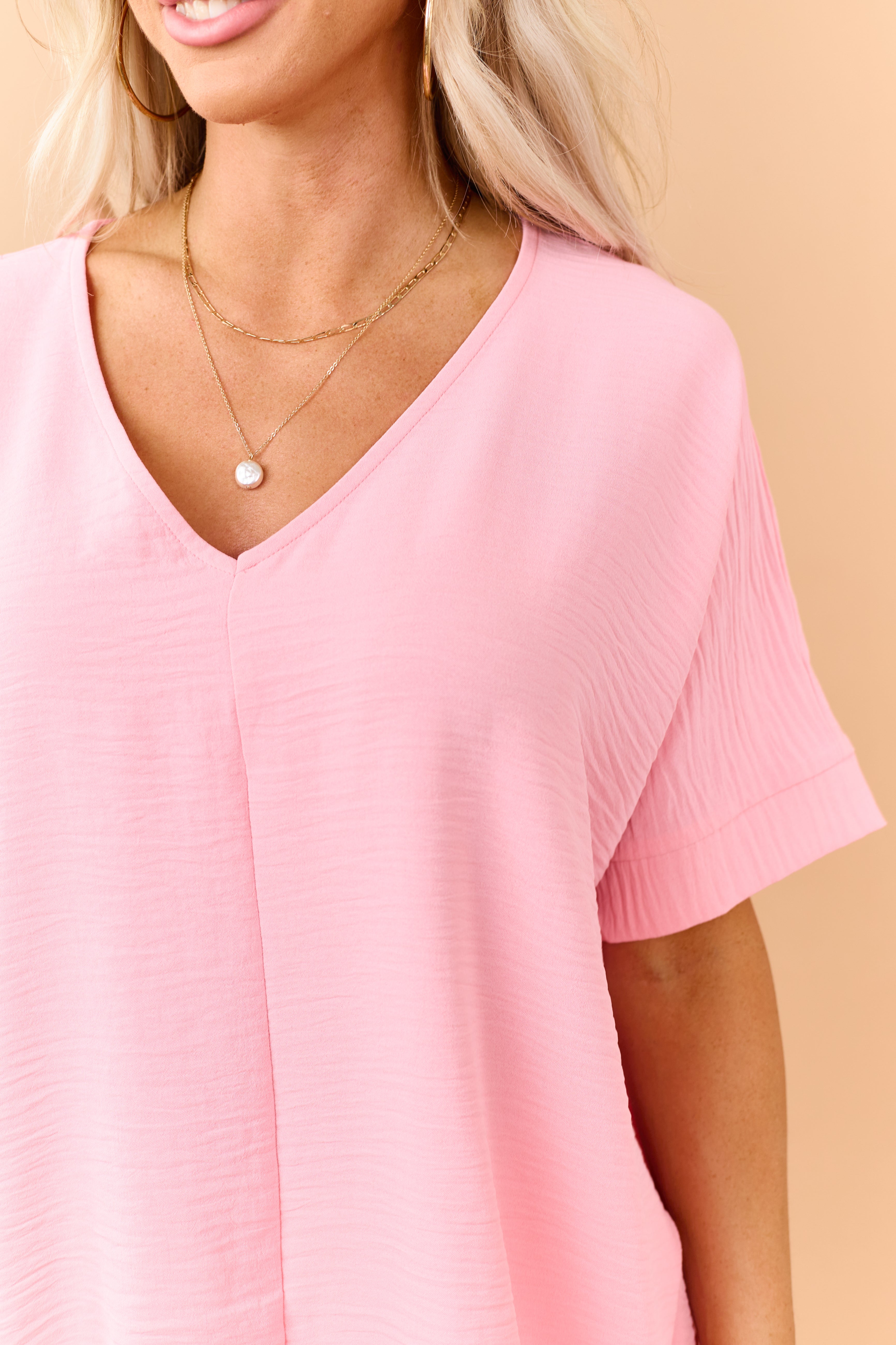 Punch Textured V-Neck Dolman Sleeve Relaxed Top | Lime Lush Boutique