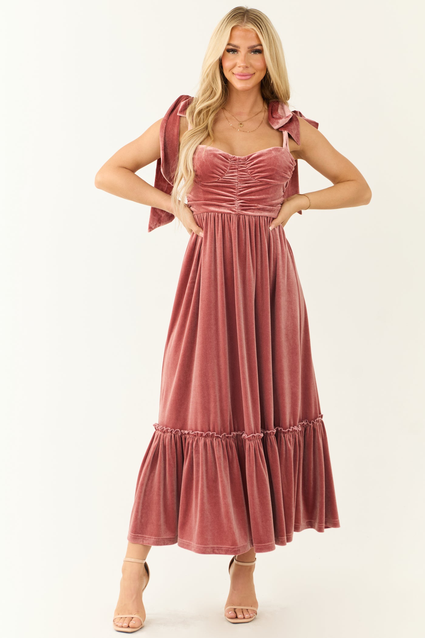 tie ruched dress Side Ruched Tie Solid Midi Dress