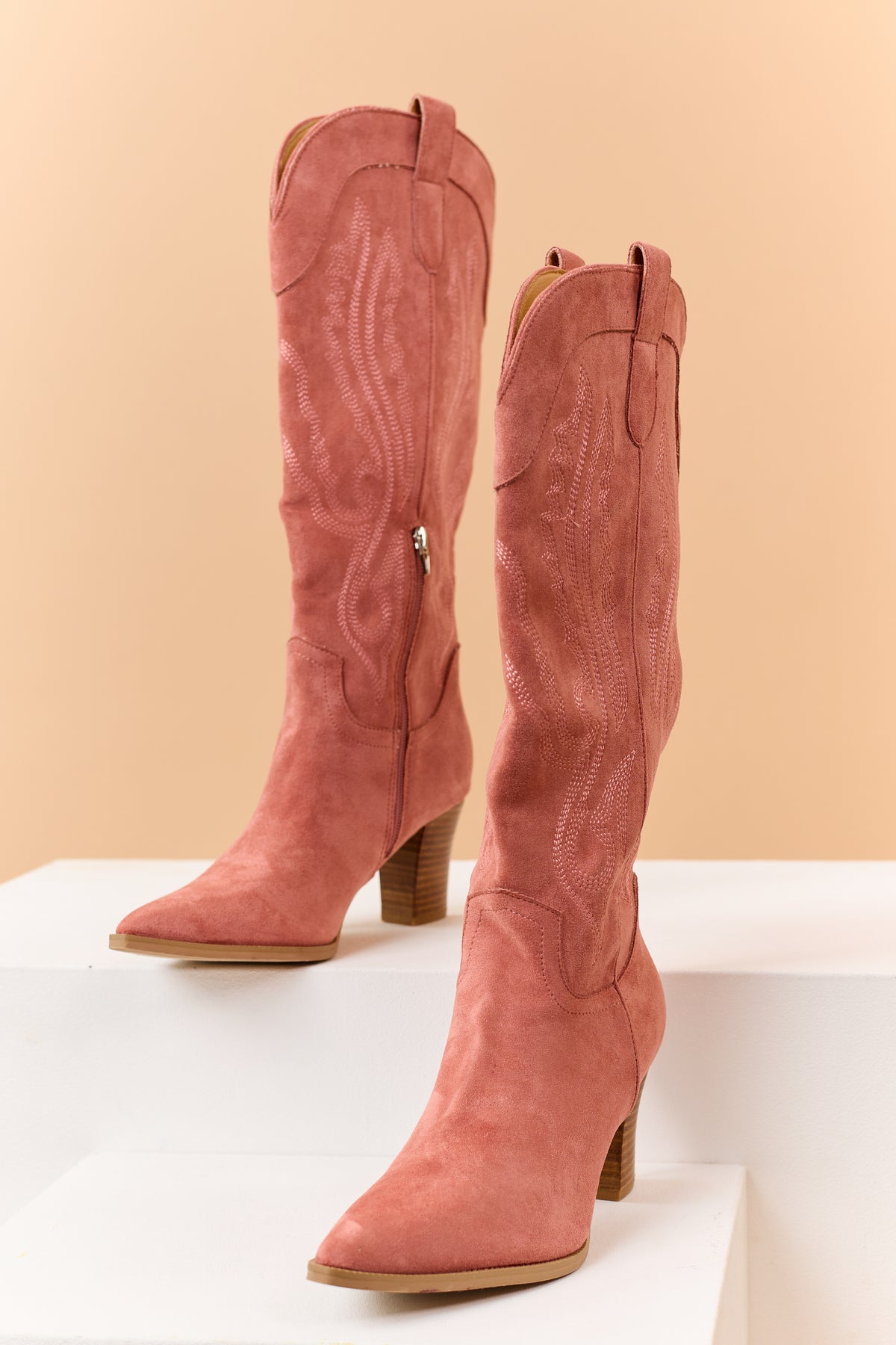 Punch Faux Suede Embroidered Tall Western Boots