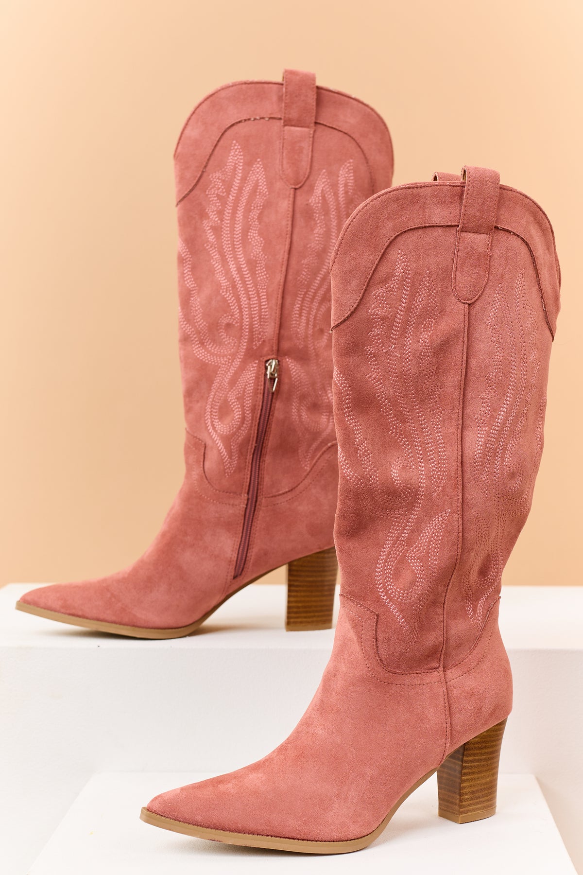Punch Faux Suede Embroidered Tall Western Boots