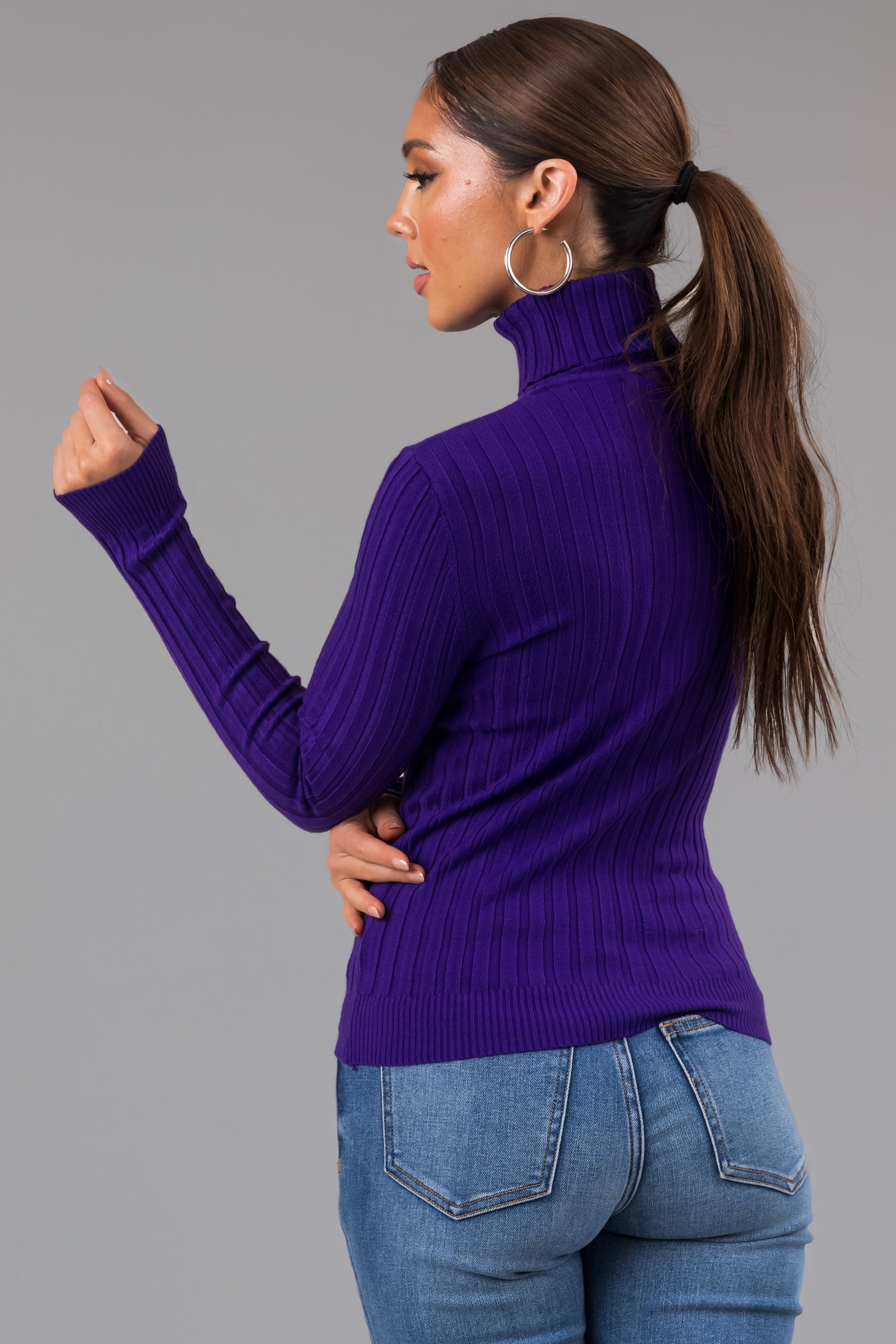 Purple Turtleneck Long Sleeve Knit Sweater