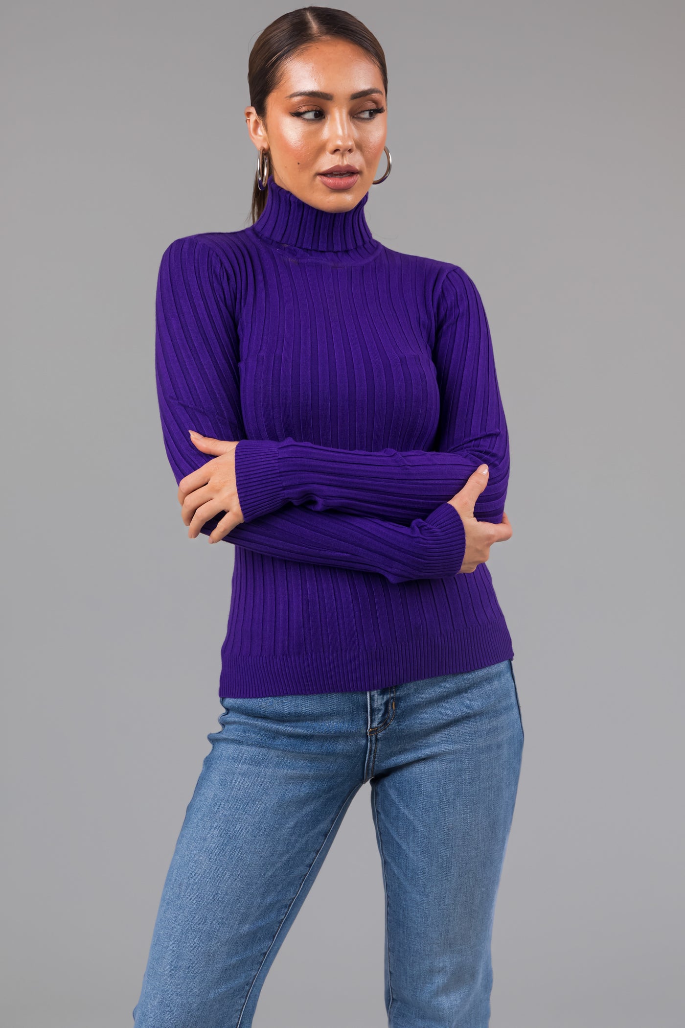 Purple Turtleneck Long Sleeve Knit Sweater