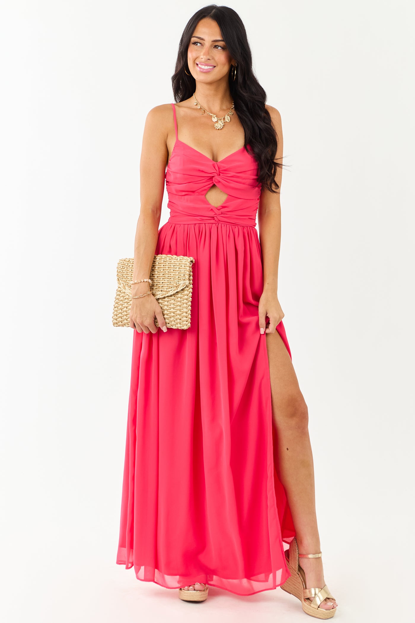 Raspberry Flowy Chiffon Front Twist Maxi Dress | Lime Lush Boutique Raspberry Flowy Chiffon Front Twist Maxi Dress | Lime Lush Boutique