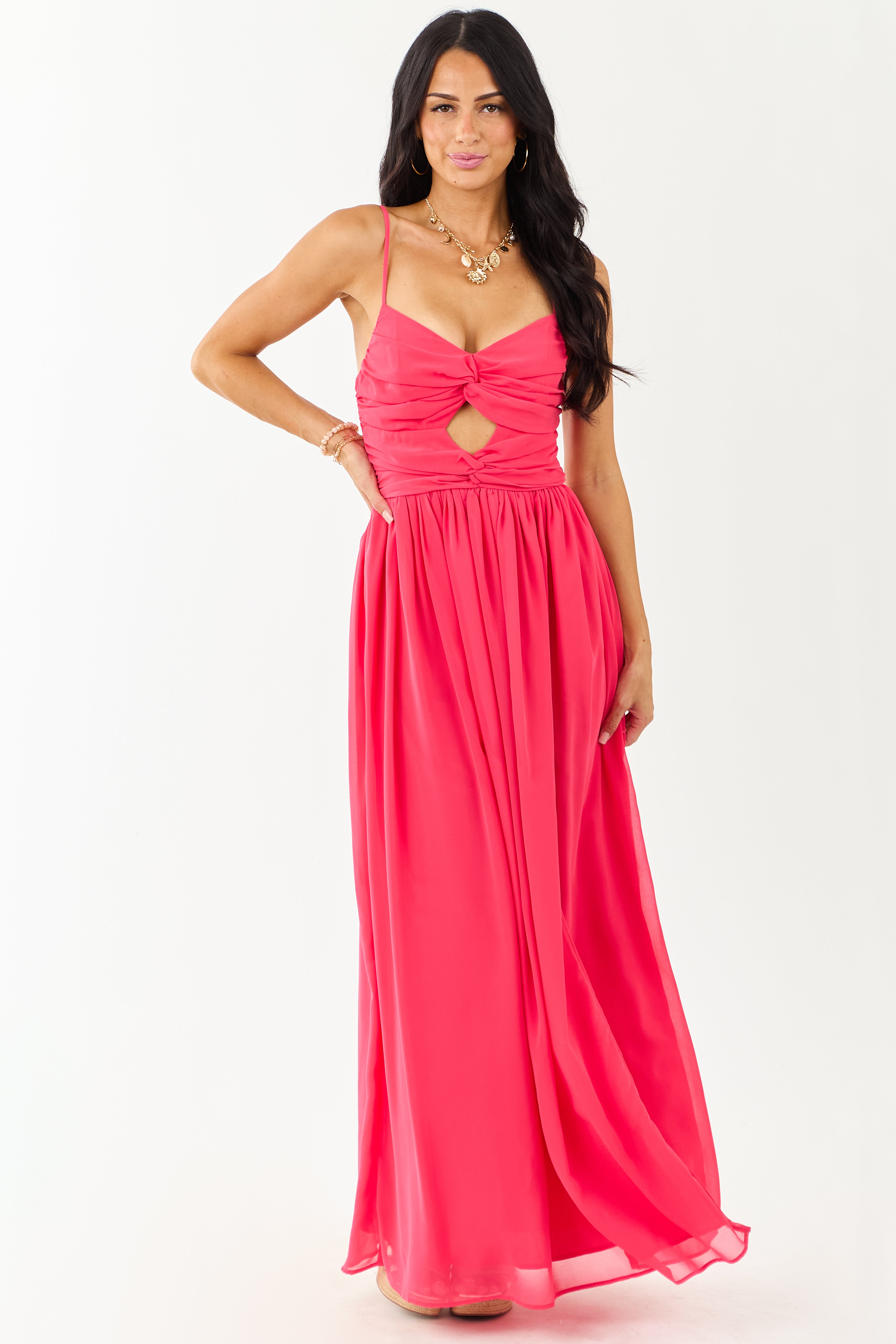Raspberry Flowy Chiffon Front Twist Maxi Dress | Lime Lush Boutique Raspberry Flowy Chiffon Front Twist Maxi Dress | Lime Lush Boutique