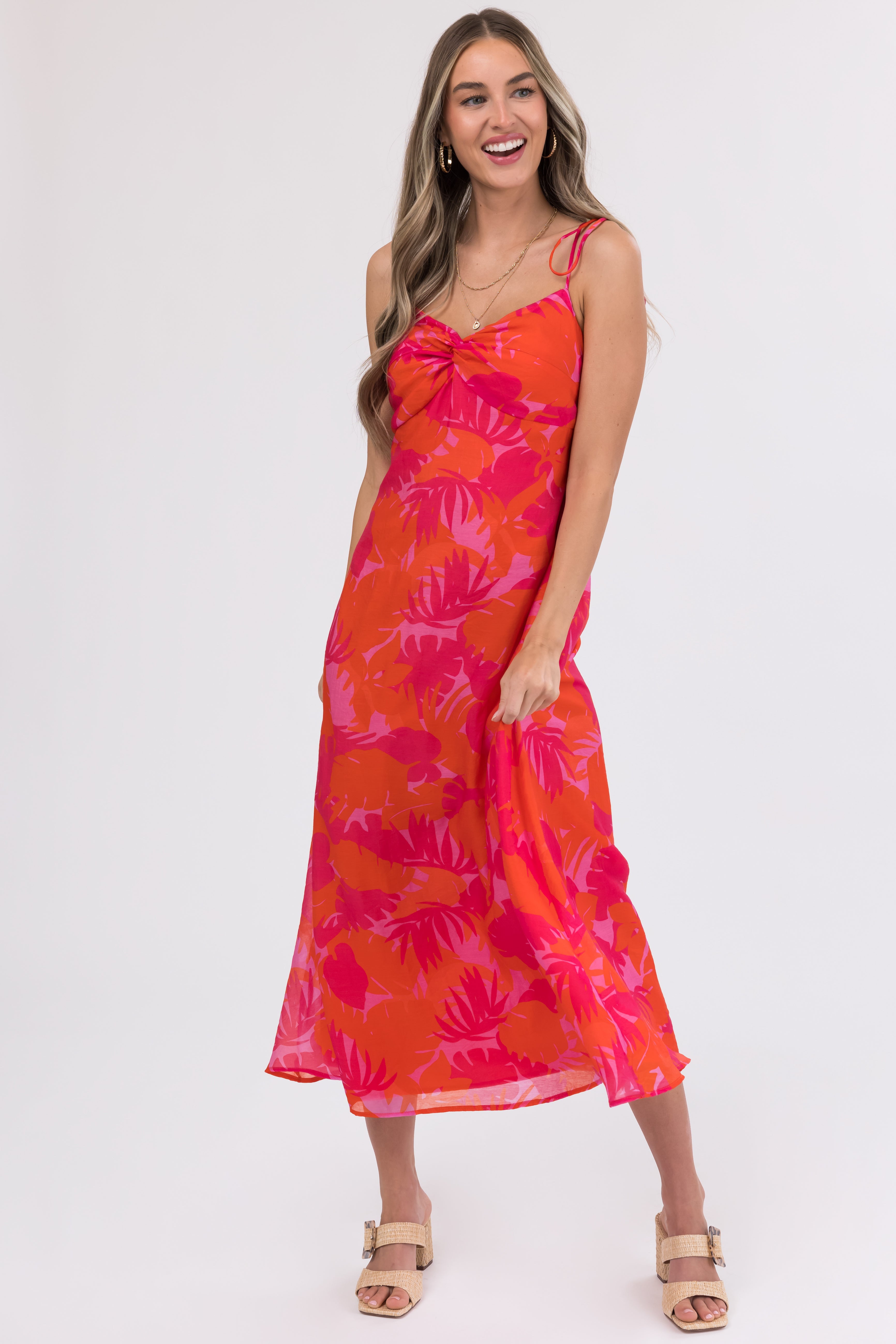 Raspberry Leaf Print Sleeveless Maxi Dress Raspberry Leaf Print Sleeveless Maxi Dress